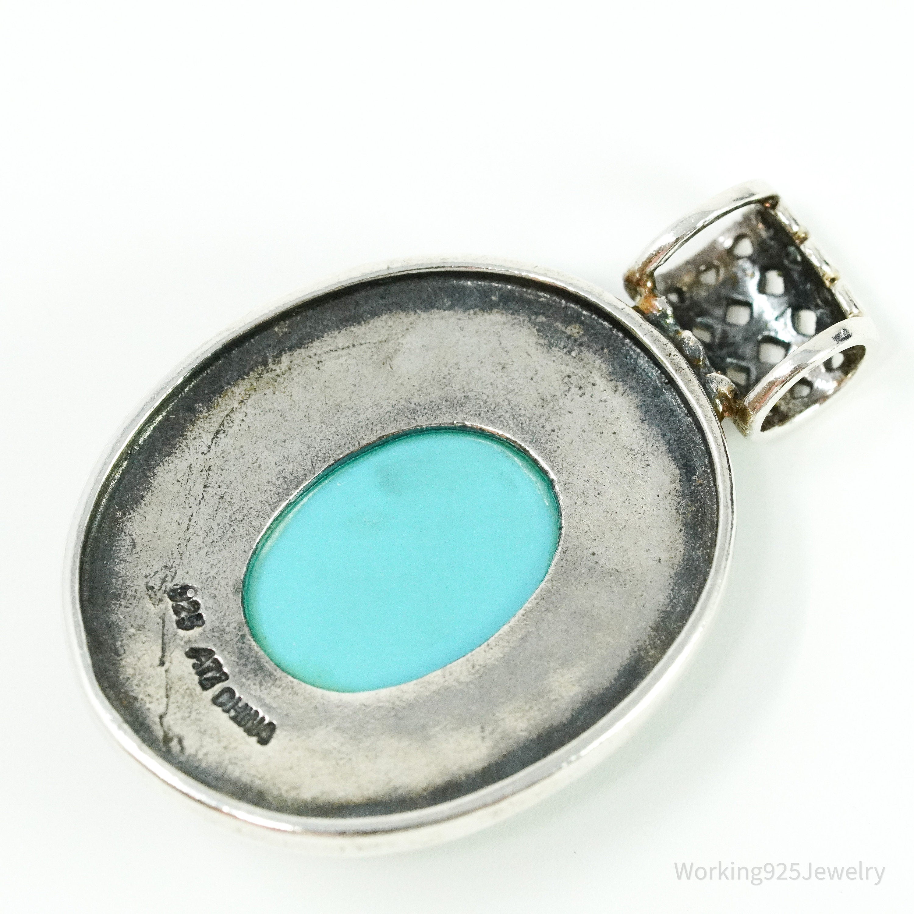 Vintage Blue Turquoise Sterling Silver Pendant