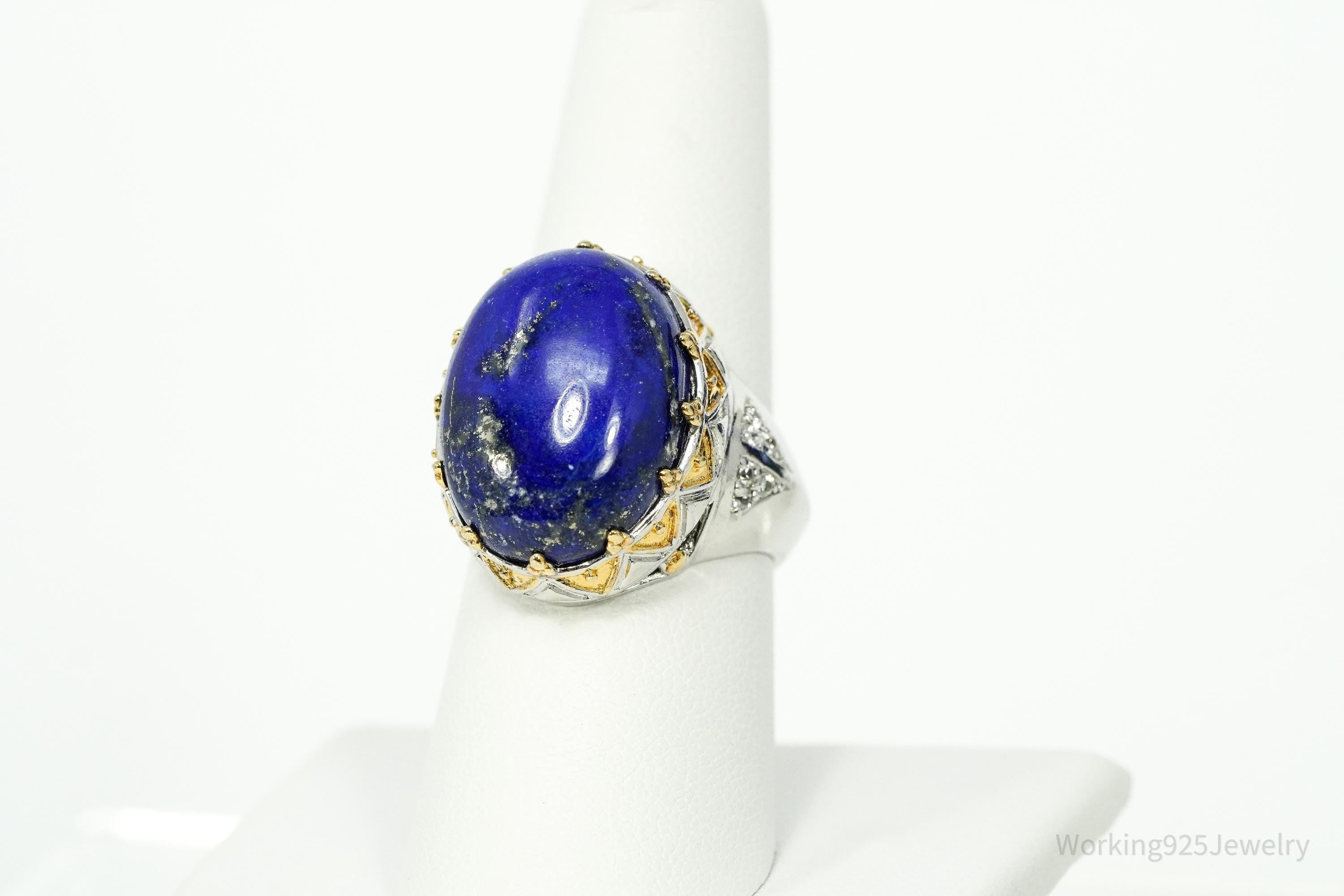 Michael Valitutti Lapis Lazuli White Sapphire Yellow Gold Sterling Silver Ring SZ 8