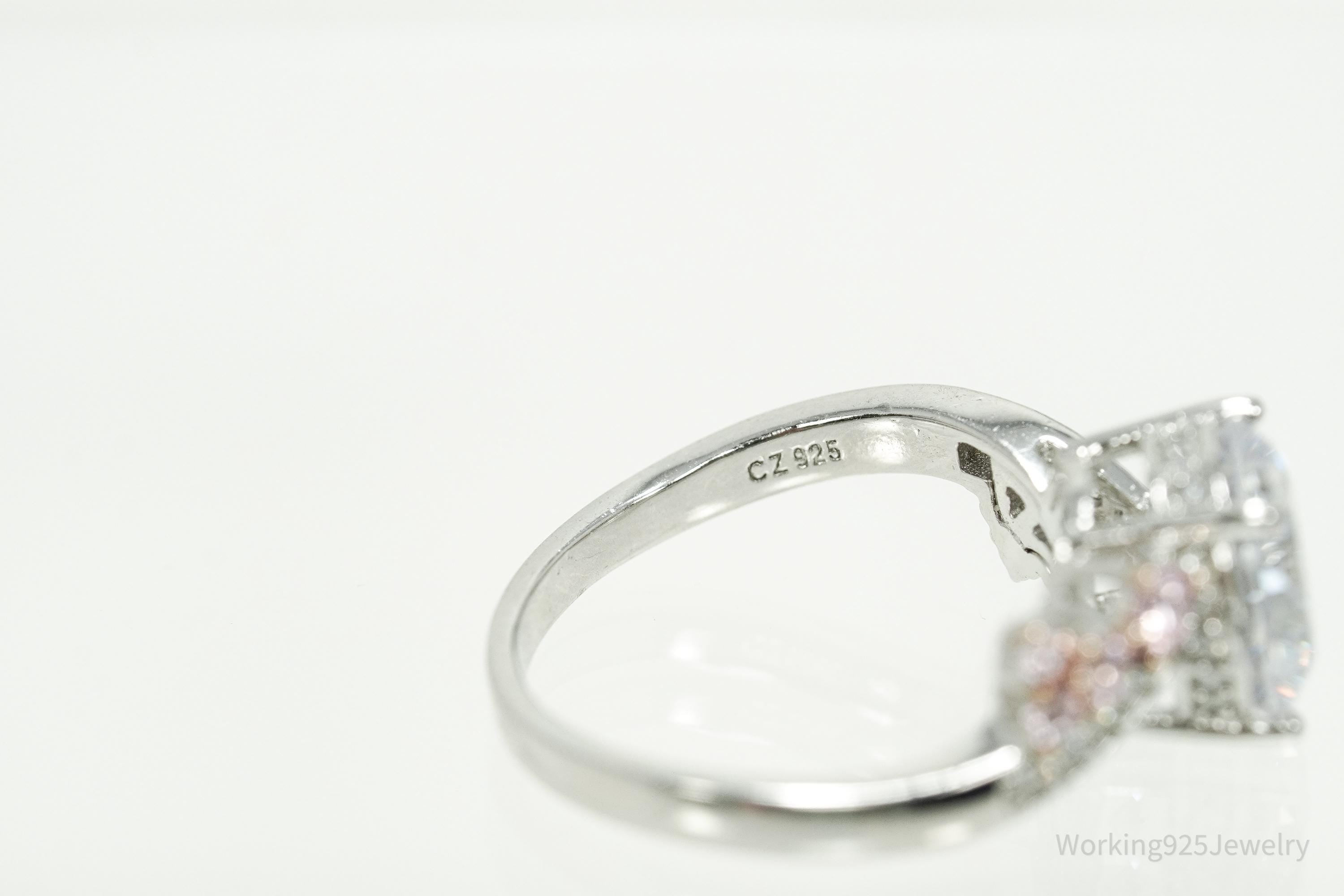 Vintage PAJ Pink & White Cubic Zirconia Sterling Silver Ring - Size 6