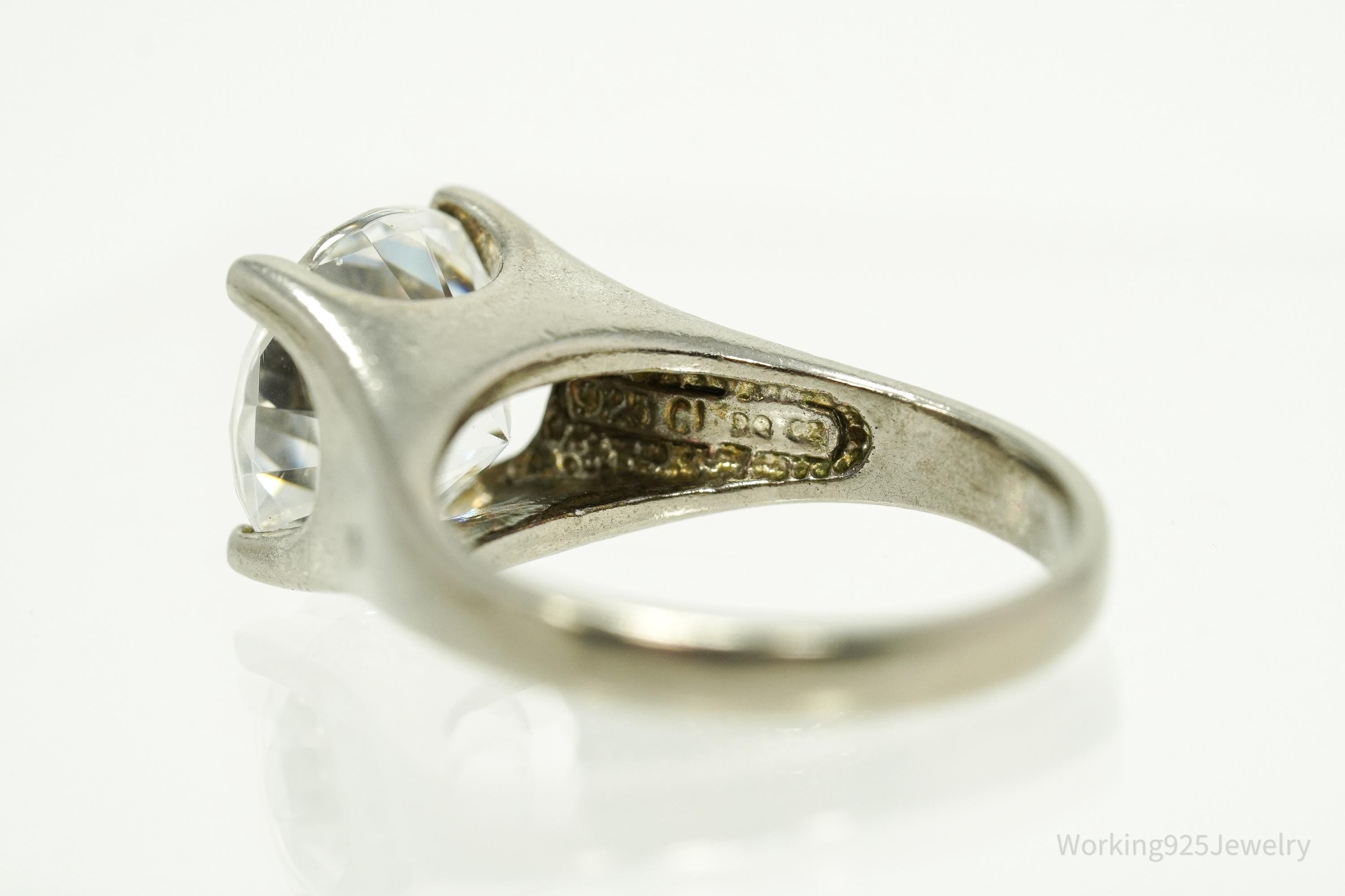 Vintage Large Diamonique Cubic Zirconia Sterling Silver Ring - Size 7.25