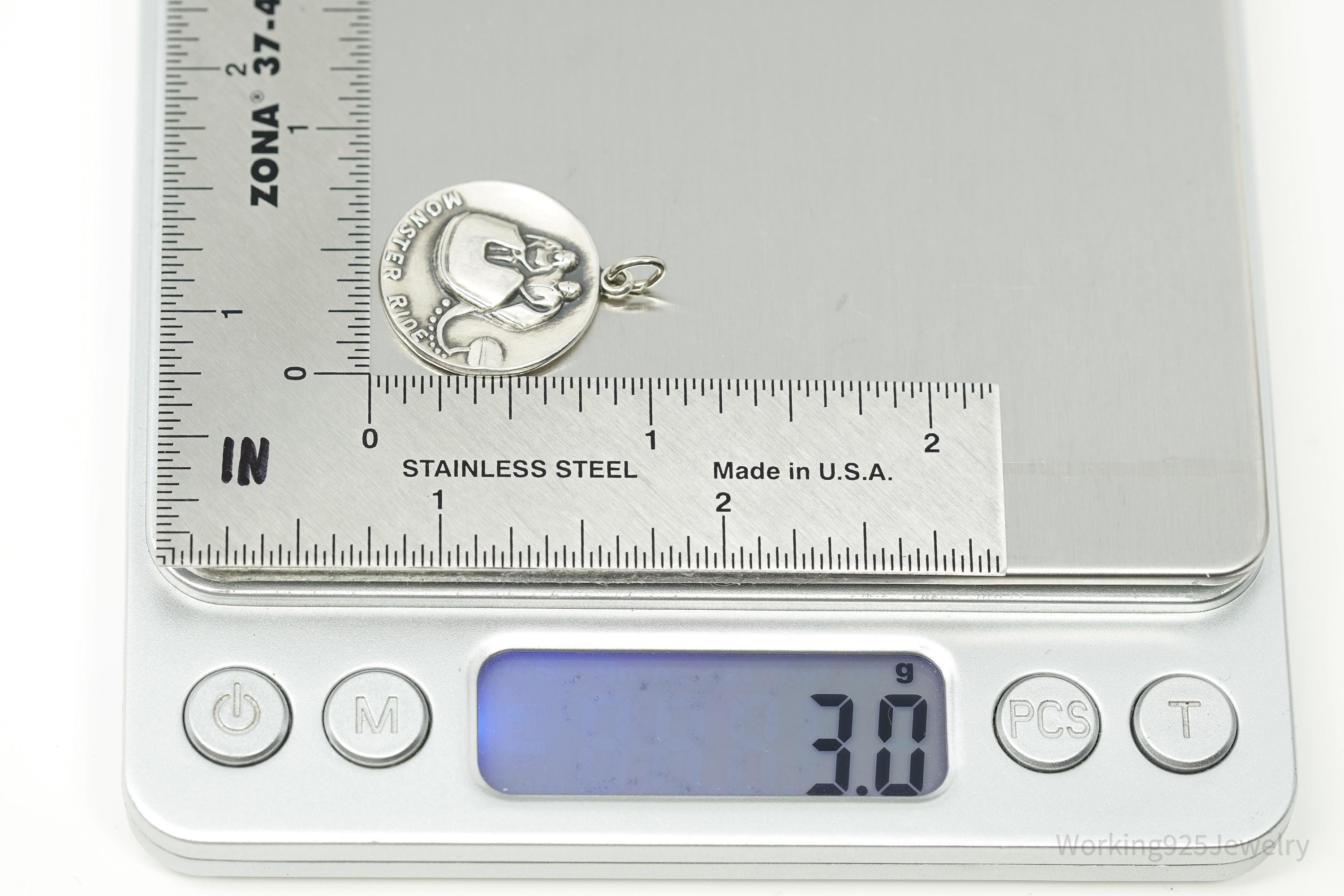 RARE Vintage Designer Bell Trading Monster Ride Sterling Silver Charm Pendant 1"