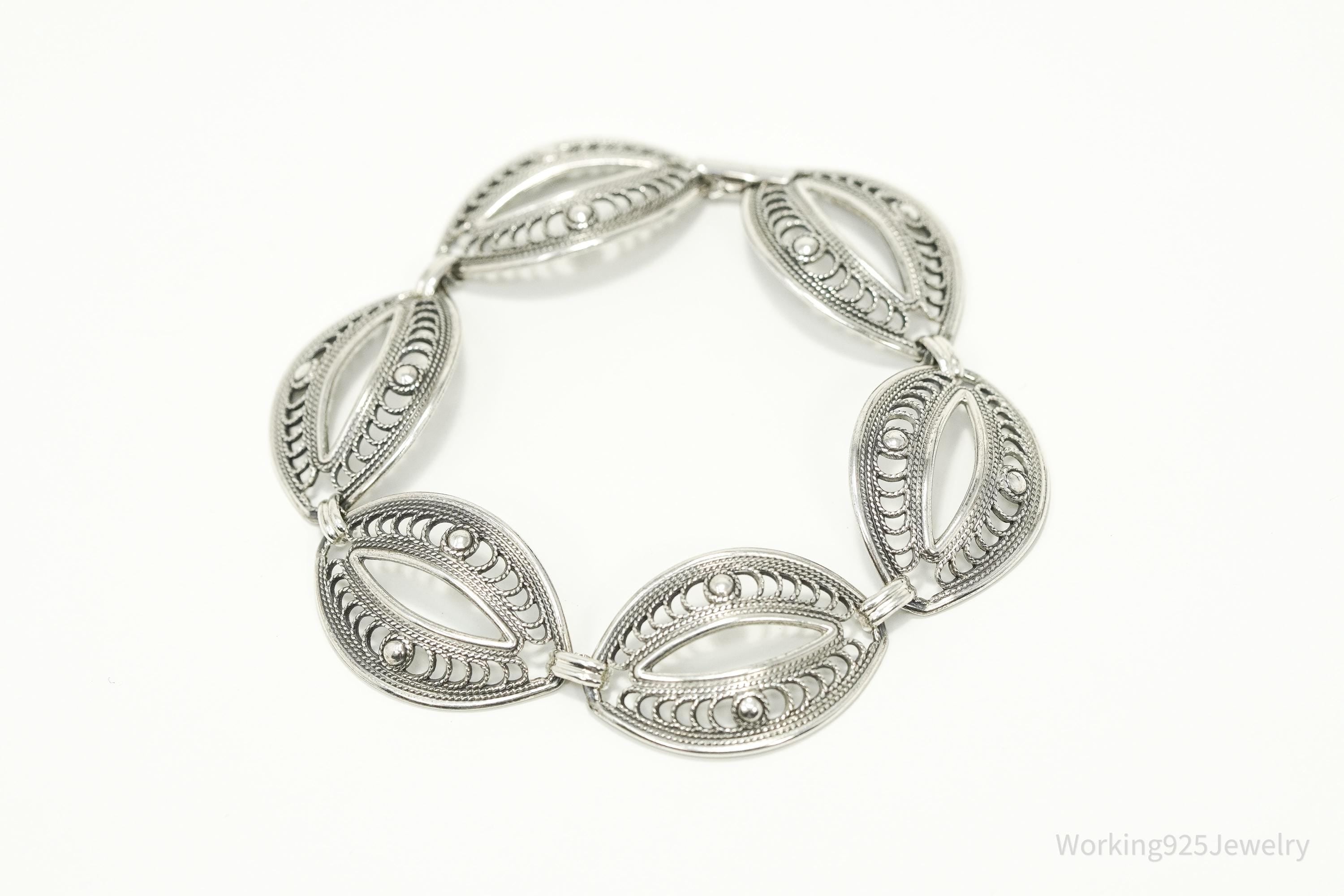 Vintage Danecraft Ornate Mid Century Sterling Silver Bracelet 7 5/8"