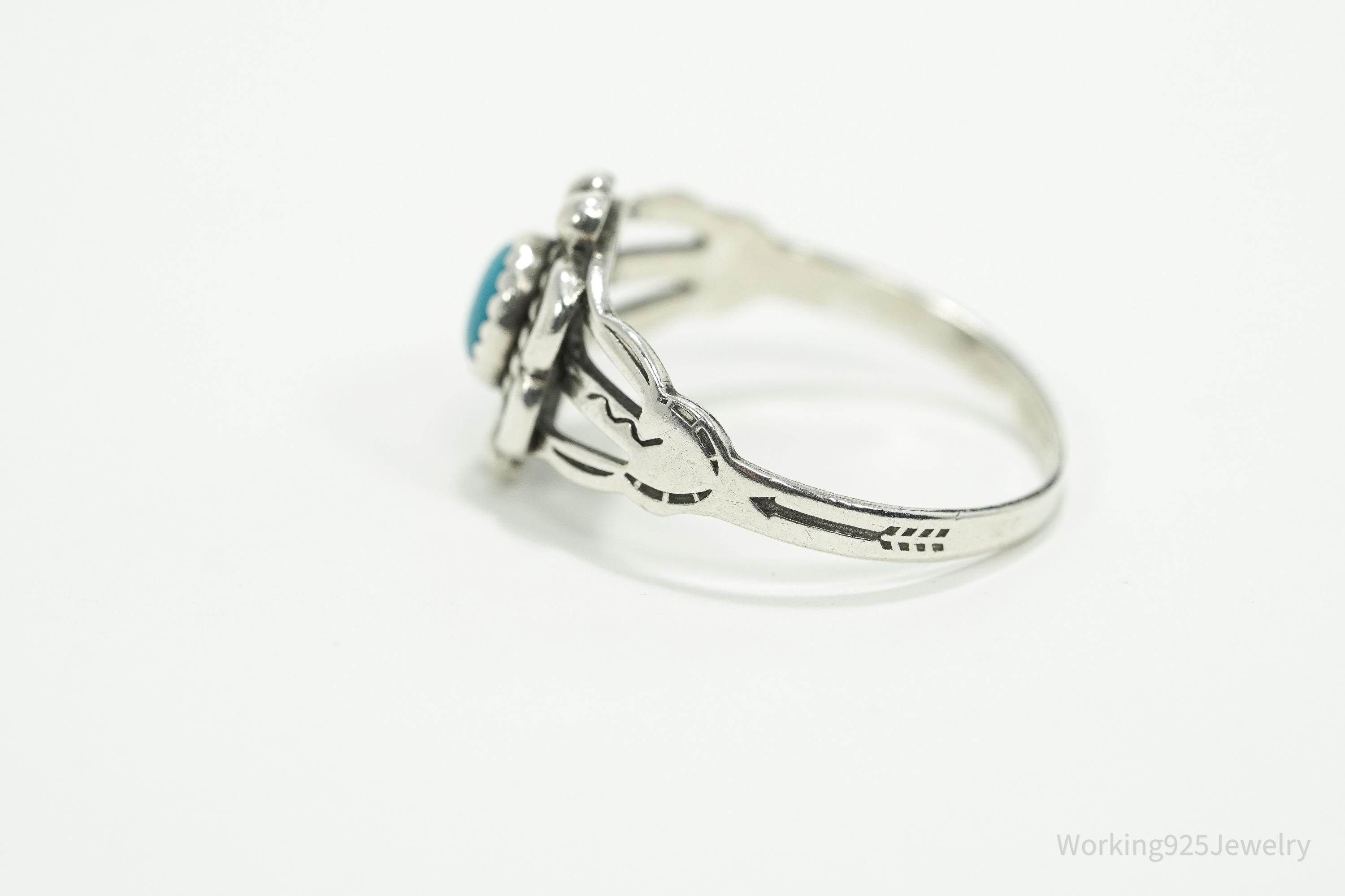 Vintage Native American Turquoise Unsigned Silver Ring - Size 6.25