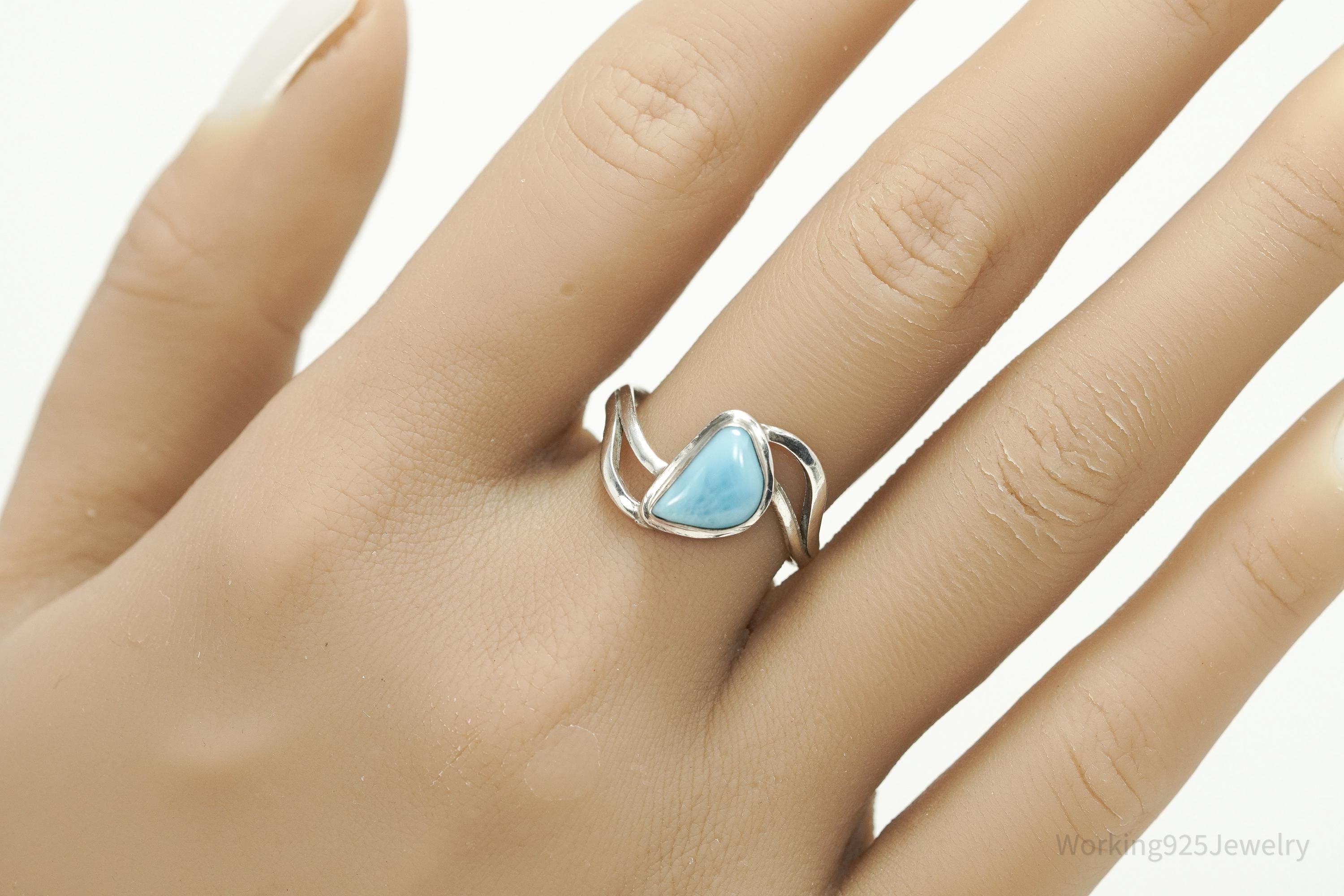 Vintage Blue Larimar Silver Ring - Size 9