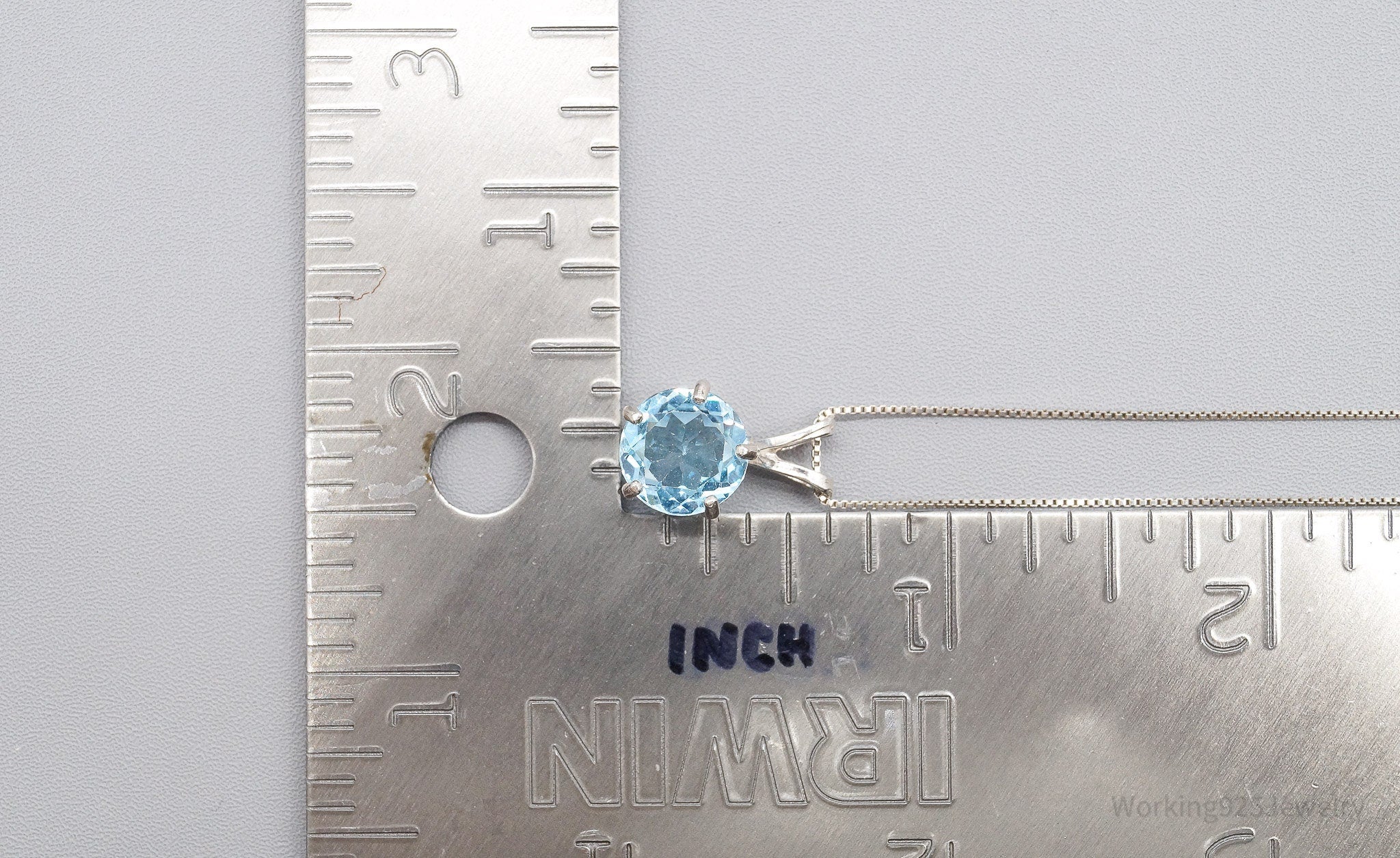 Vintage Large Blue Topaz Sterling Silver Necklace 18"