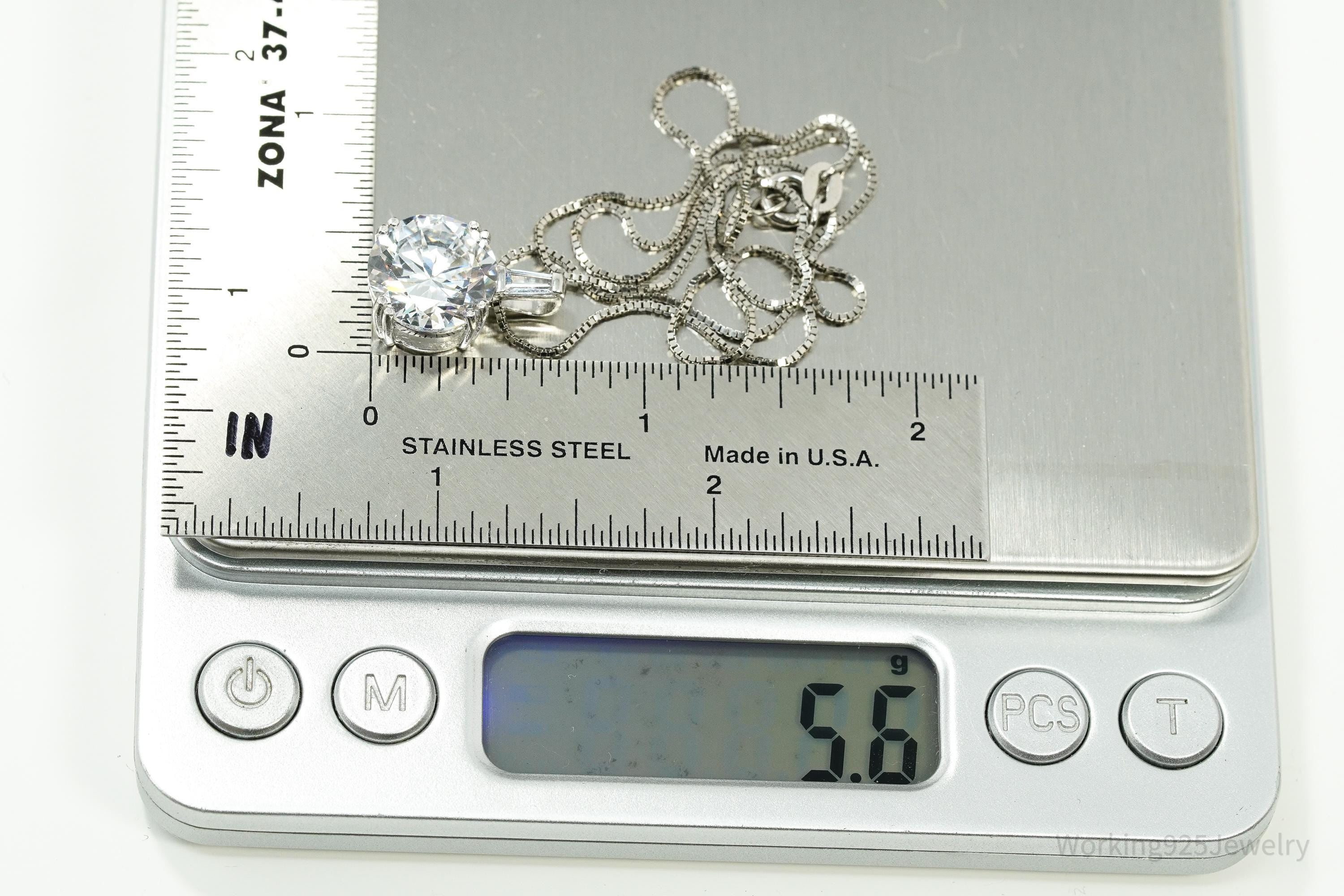 Vintage Large Cubic Zirconia Sterling Silver Necklace 18"