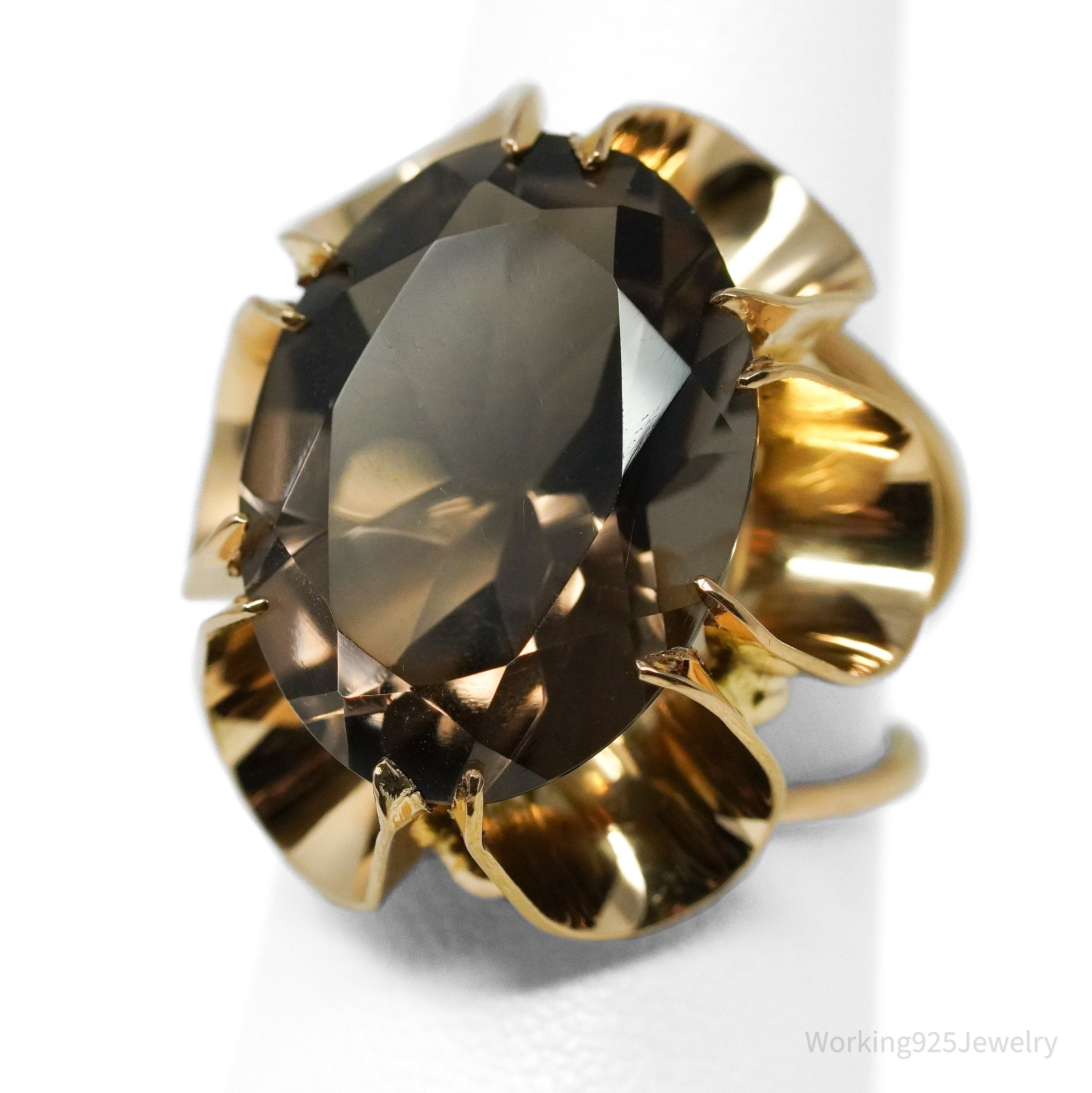 18K Yellow Gold Smoky Quartz Ring - Size 6.5