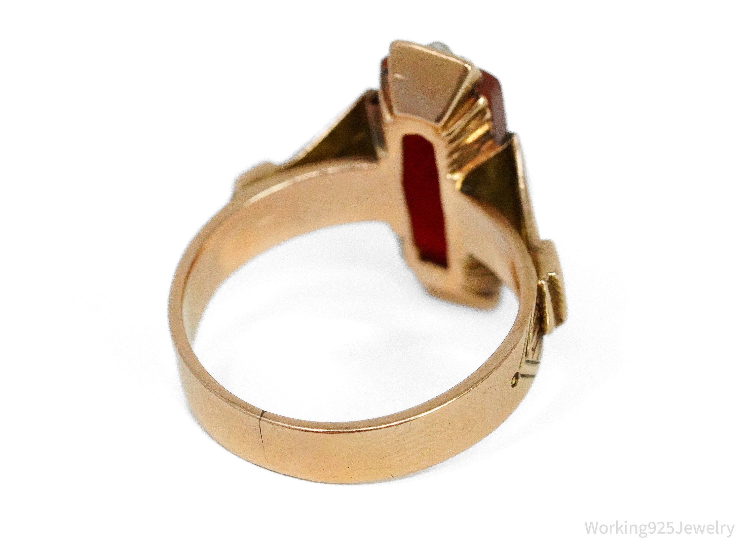 Antique 14K Rose Gold & Seed Pearls Cameo Ring - Size 6.5