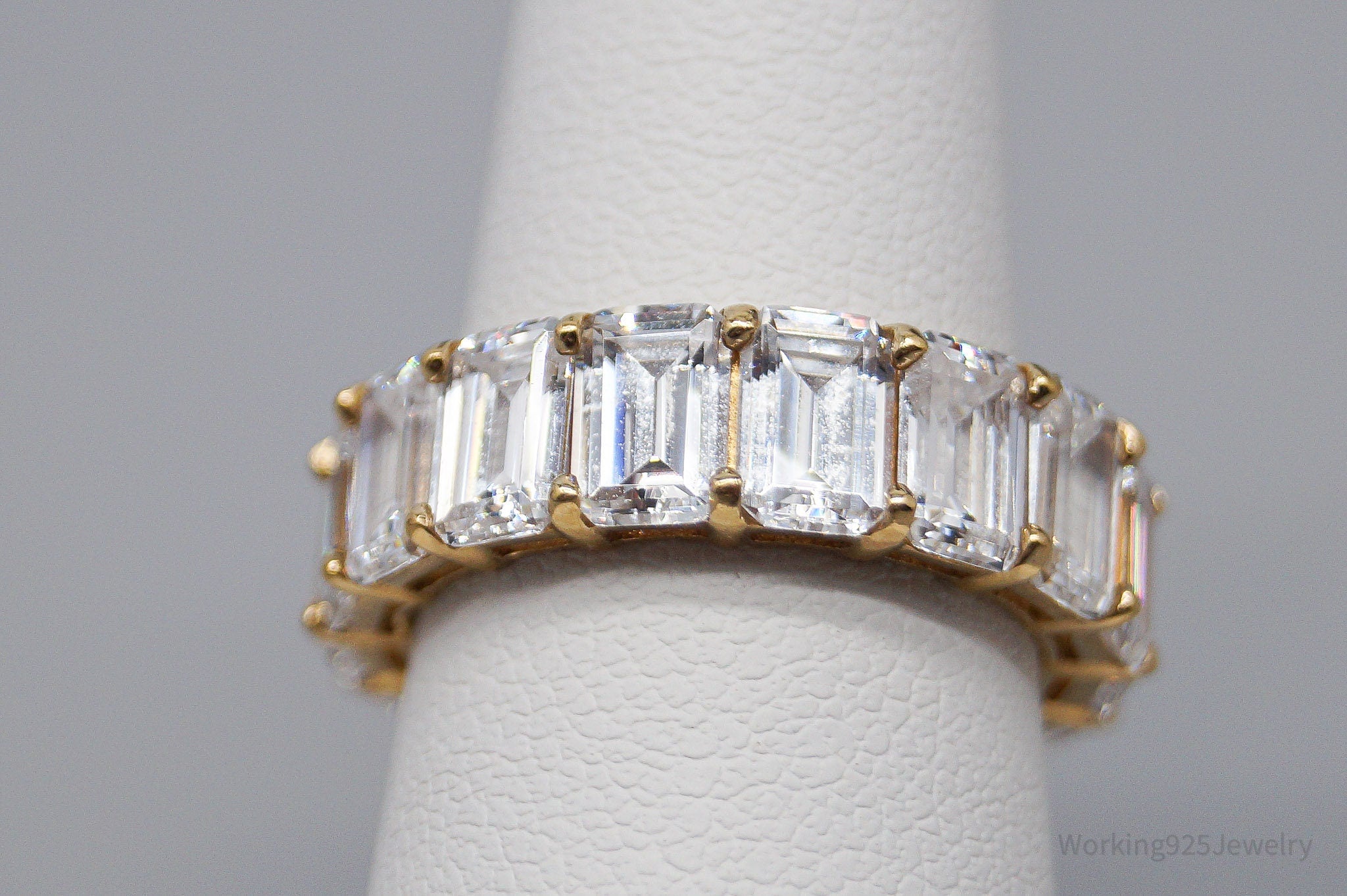 Vintage Cubic Zirconia Platinum Clad Gold Vermeil Sterling Silver Ring - Size 6.25