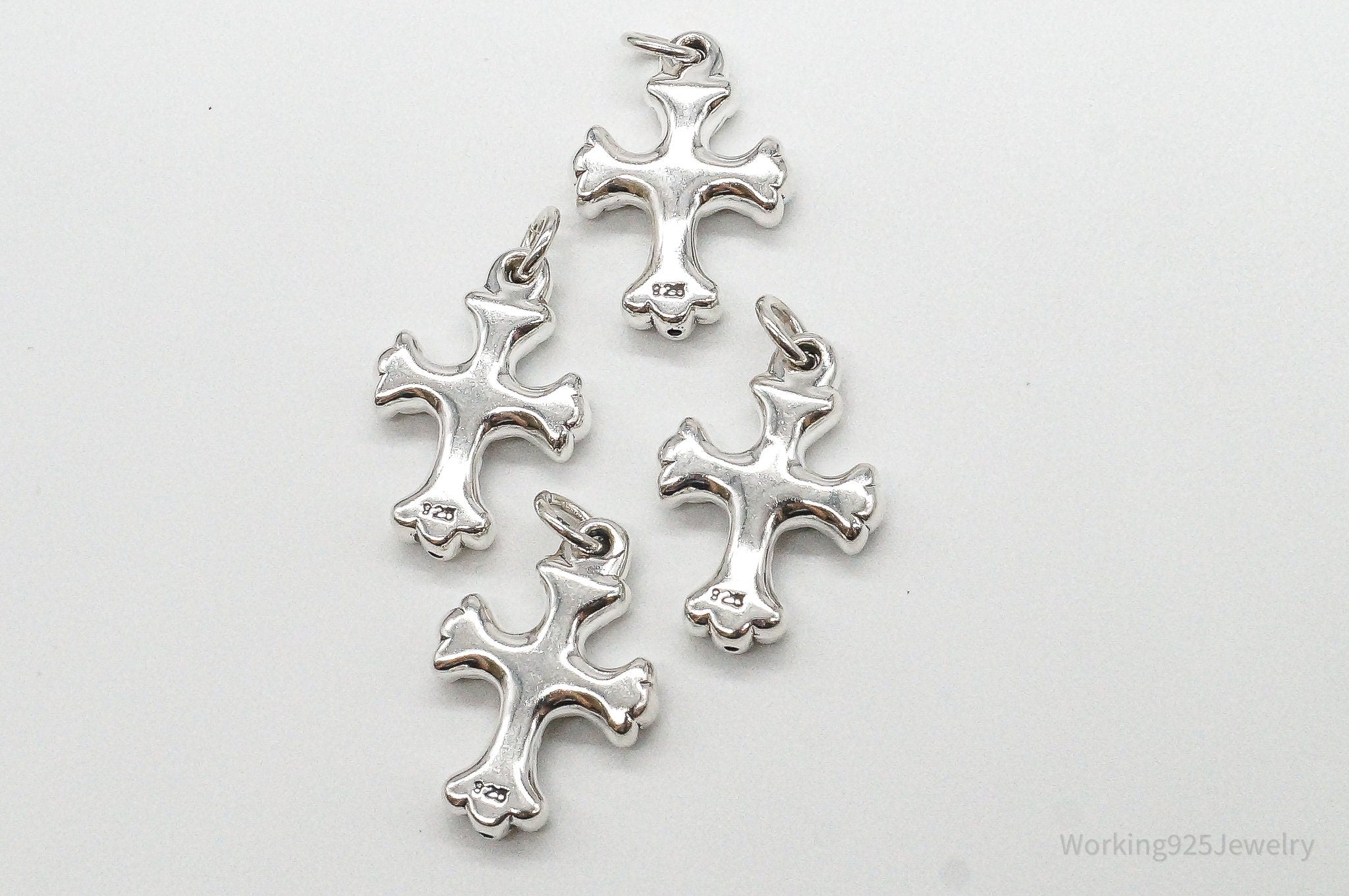 Vintage Puffy Hollow Cross Sterling Silver Pendants