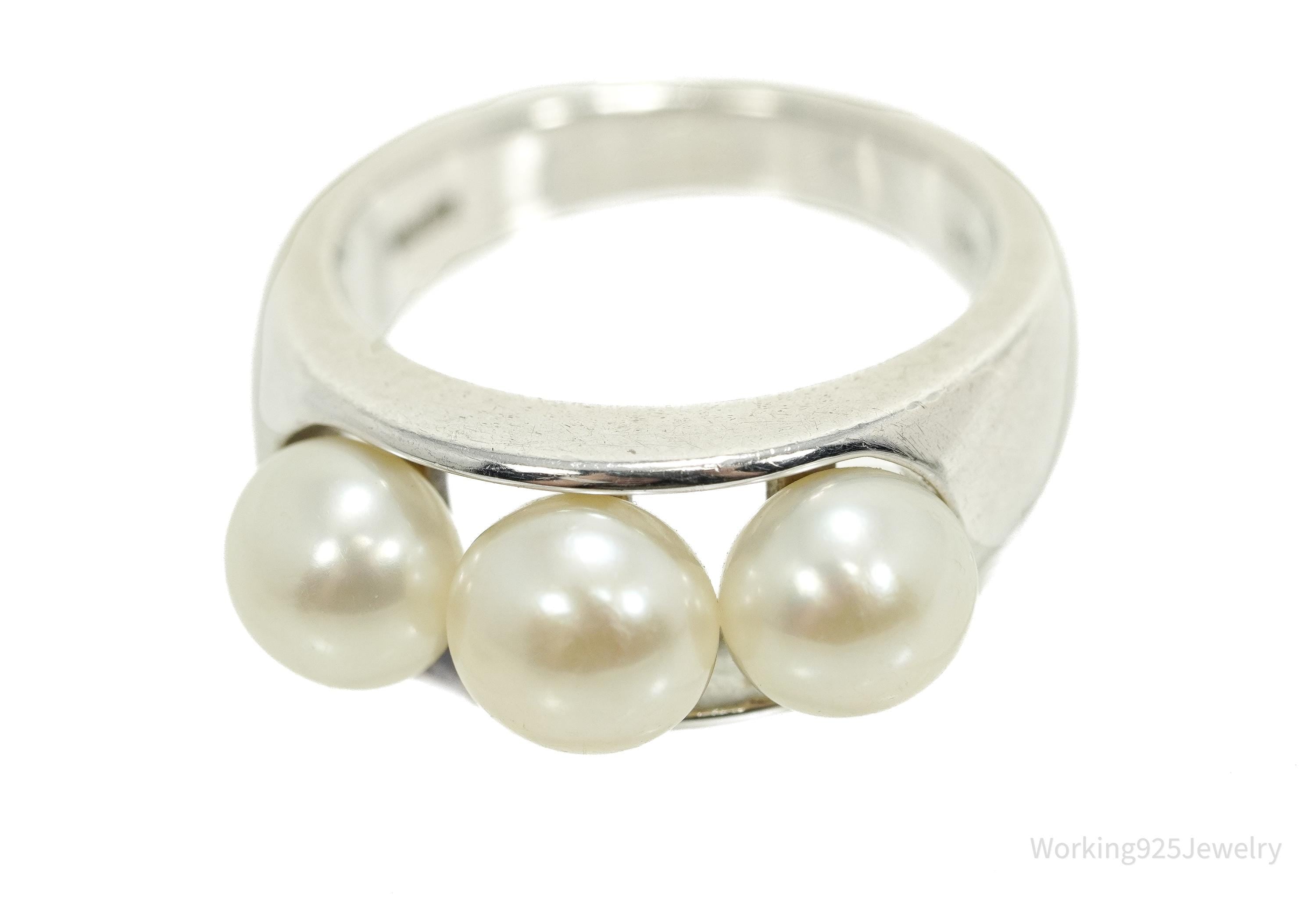 Vintage EA Pearl Sterling Silver Ring - Size 7