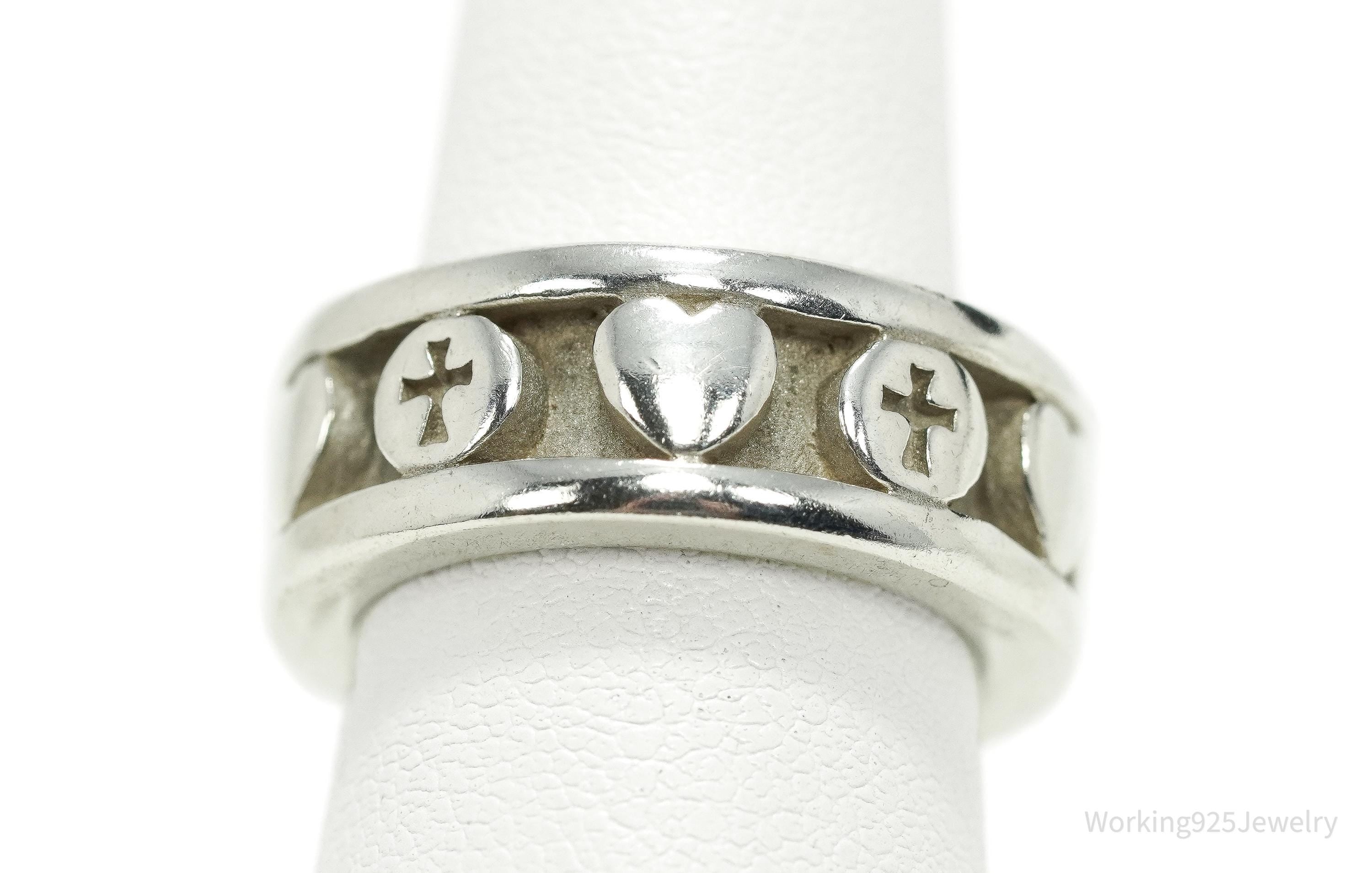 Vintage BSD Hearts & Crosses Sterling Silver Ring - Size 6