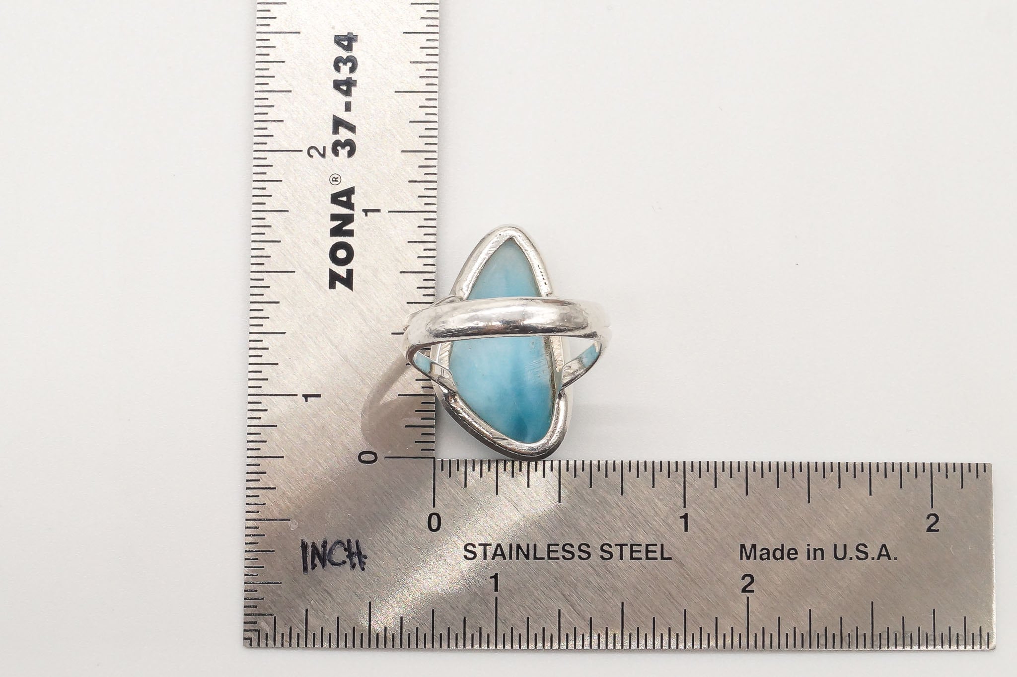 Vintage Large Blue Larimar Sterling Silver Ring - Size 7.5