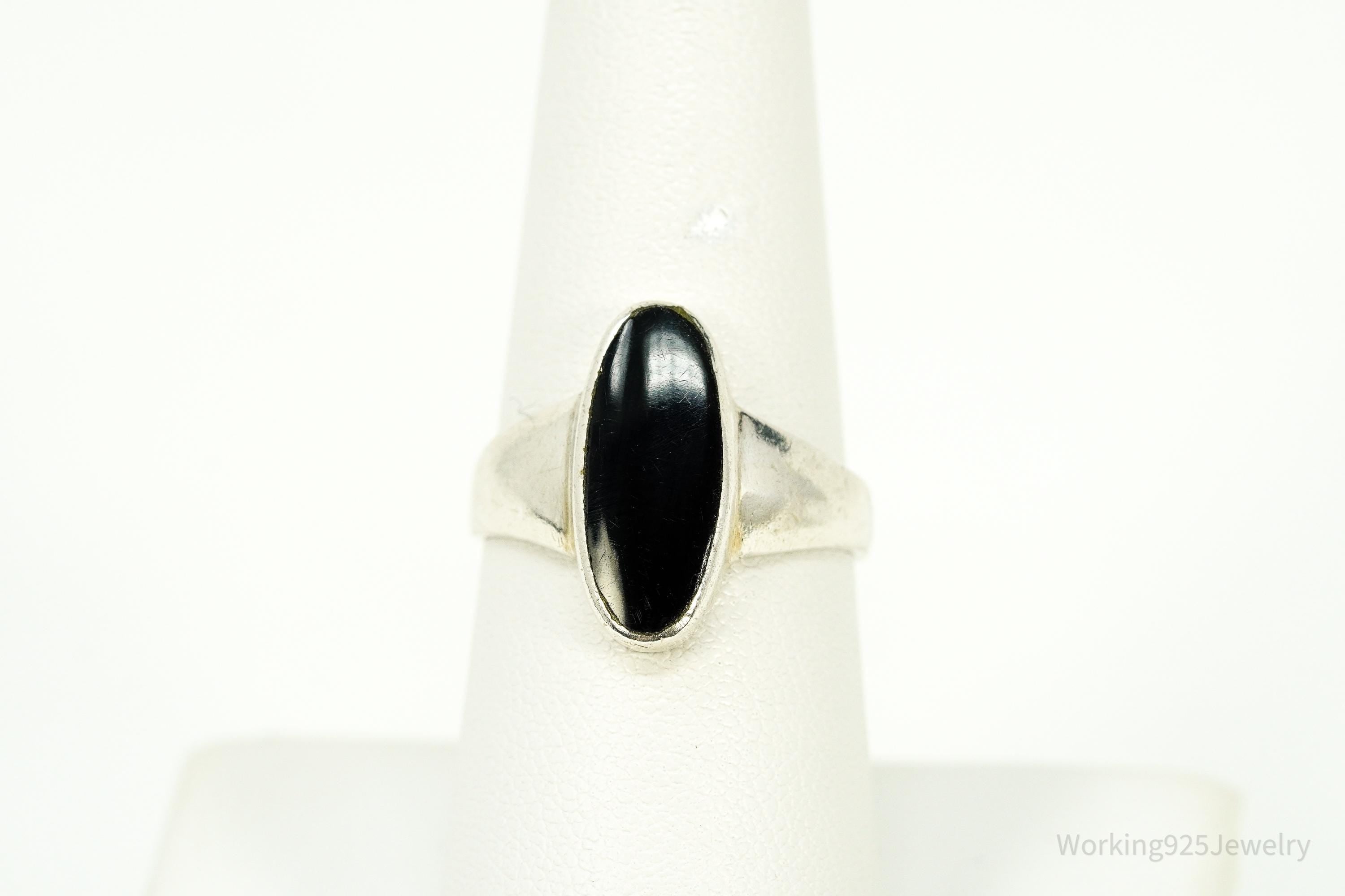 Vintage Black Onyx Sterling Silver Ring - Size 7.25