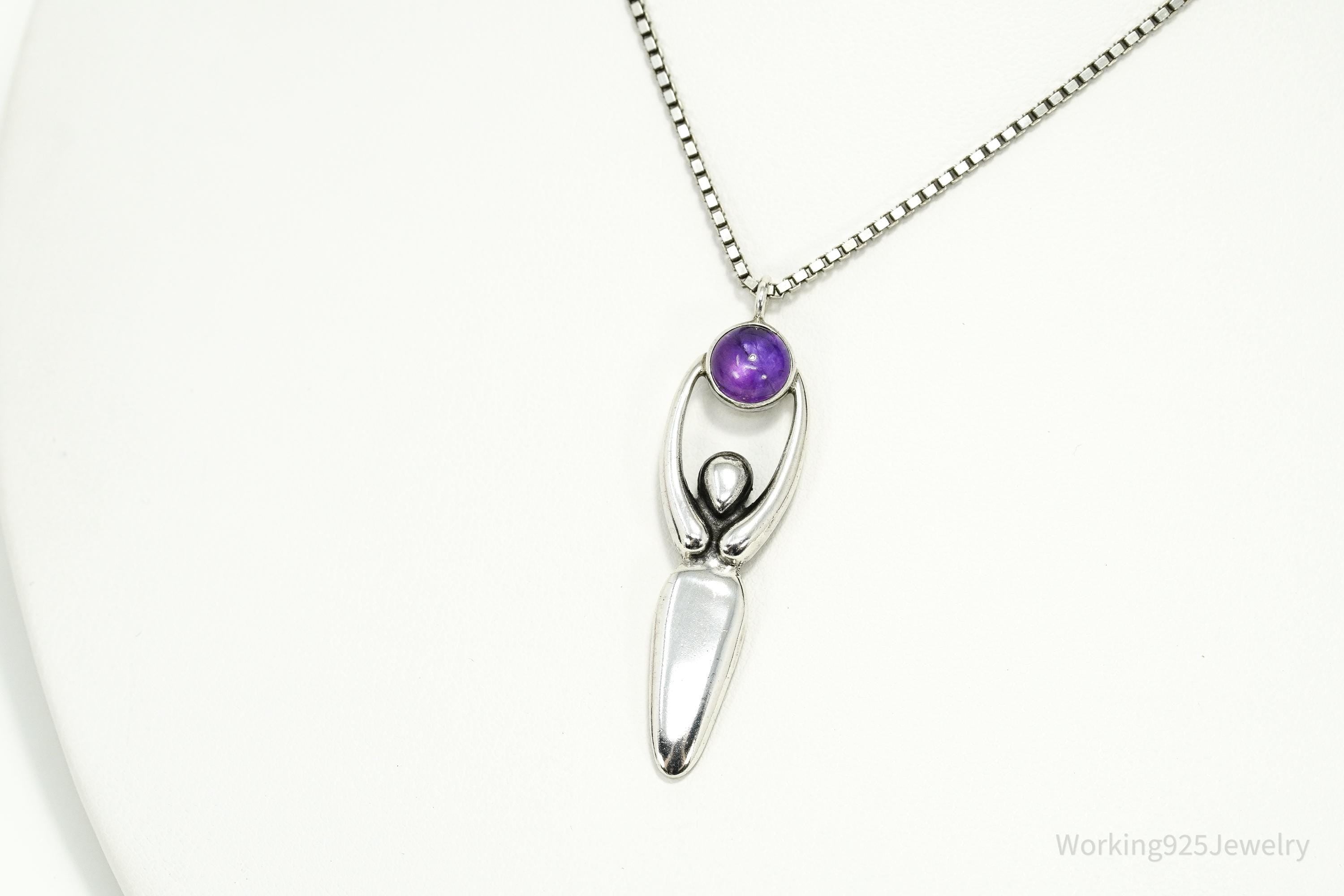 Vintage Amethyst Goddess Sterling Silver Necklace 22"