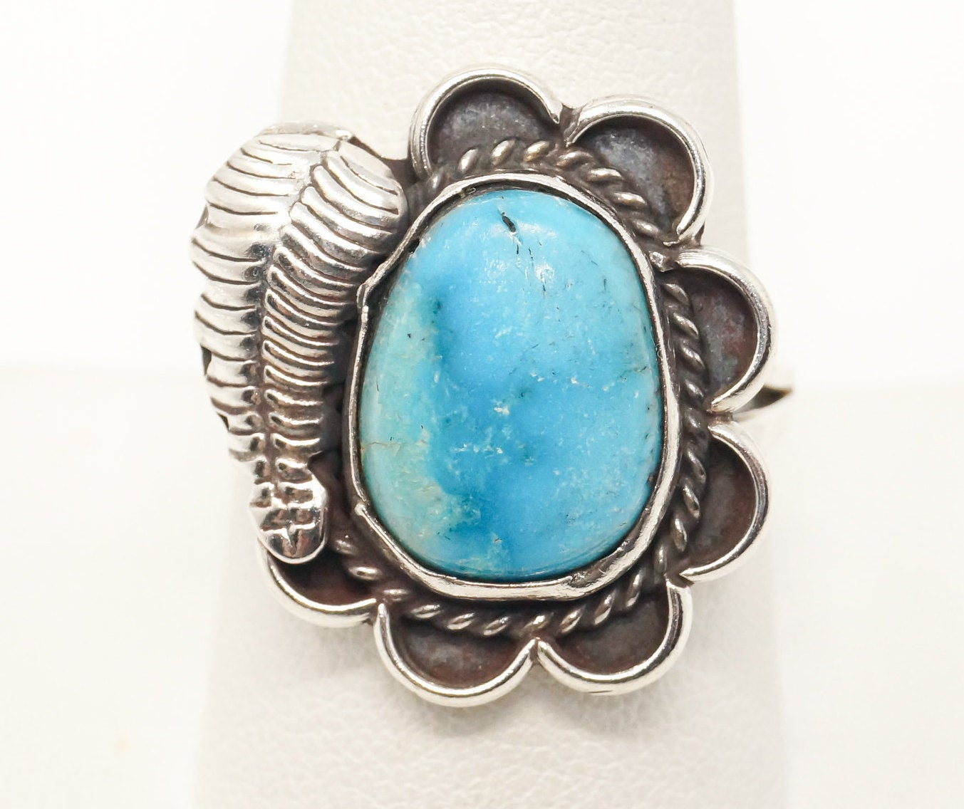 Vintage Native American Blue Turquoise Unsigned Sterling Silver Ring - Sz 9.25