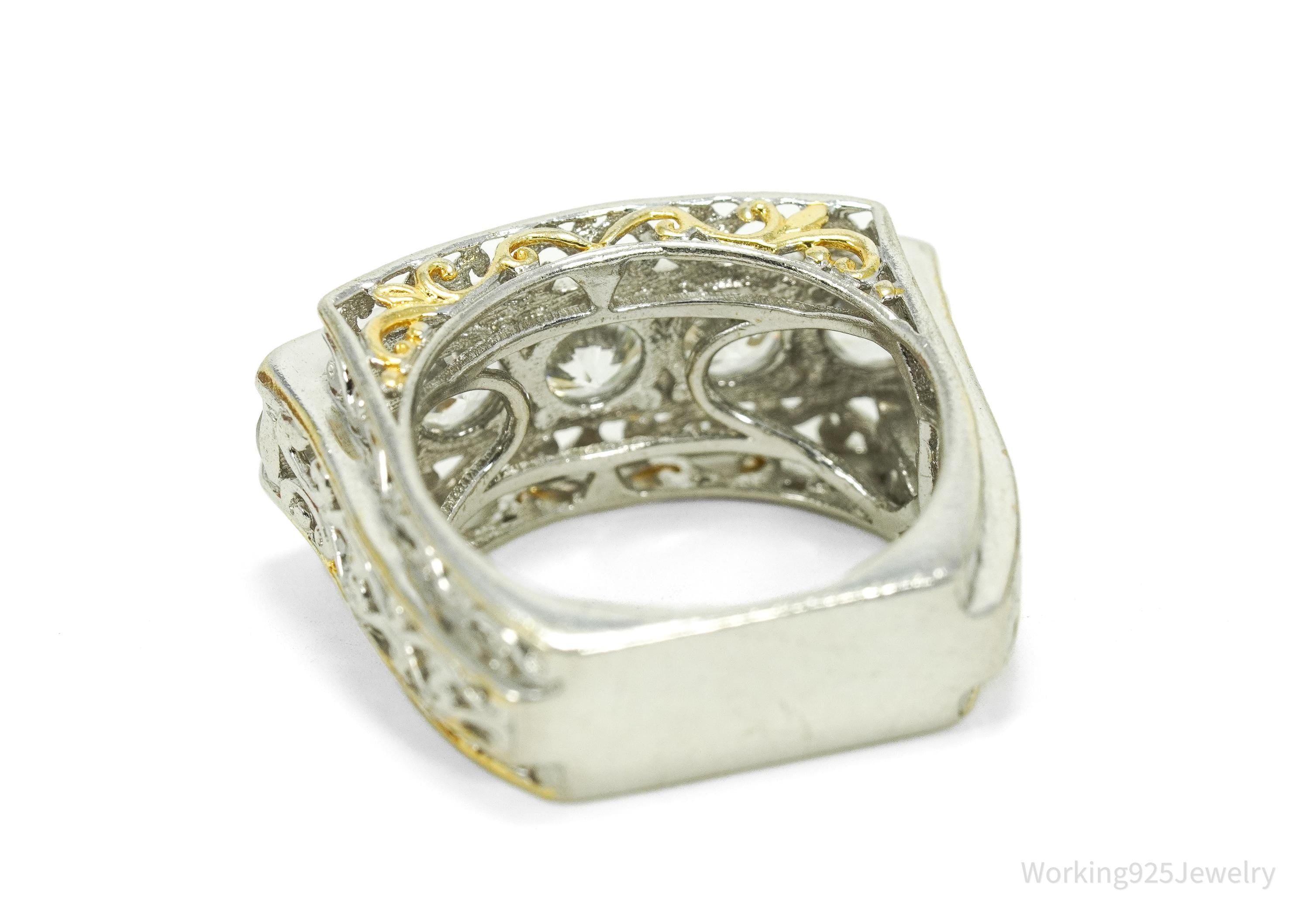 Michael Valitutti White Topaz Gold Vermeil Palladium Sterling Silver Ring Size 7.5