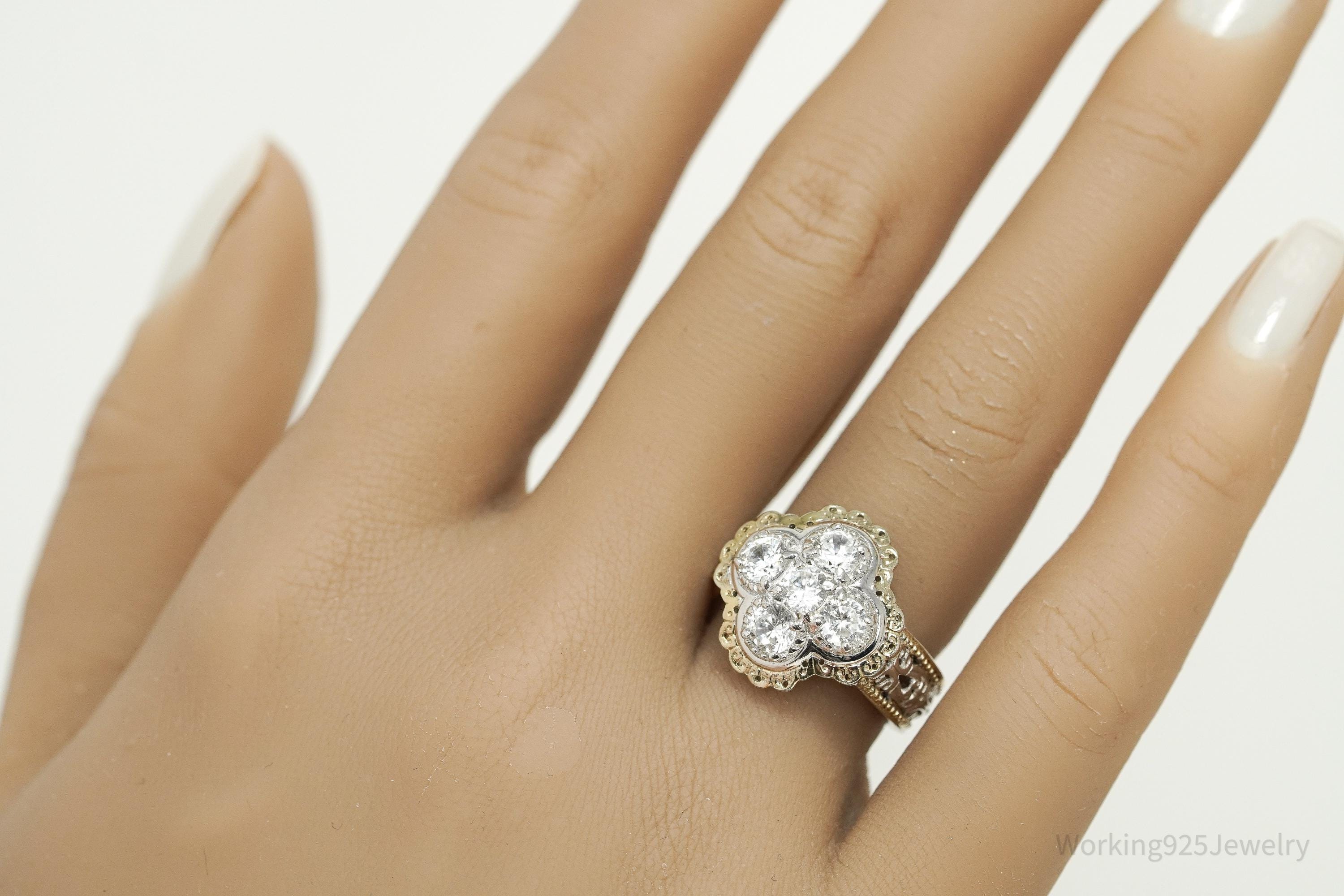 Michael Valitutti White Zircon Gold Vermeil Palladium Sterling Silver Ring Size 7.5