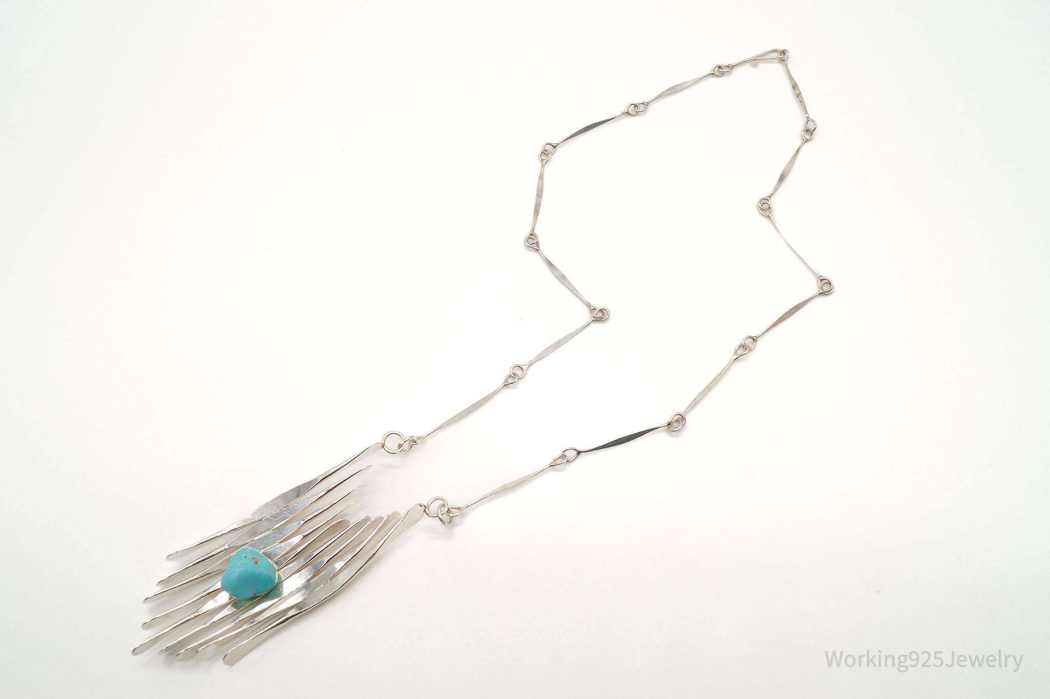 Vintage Turquoise Modernist Silver Necklace