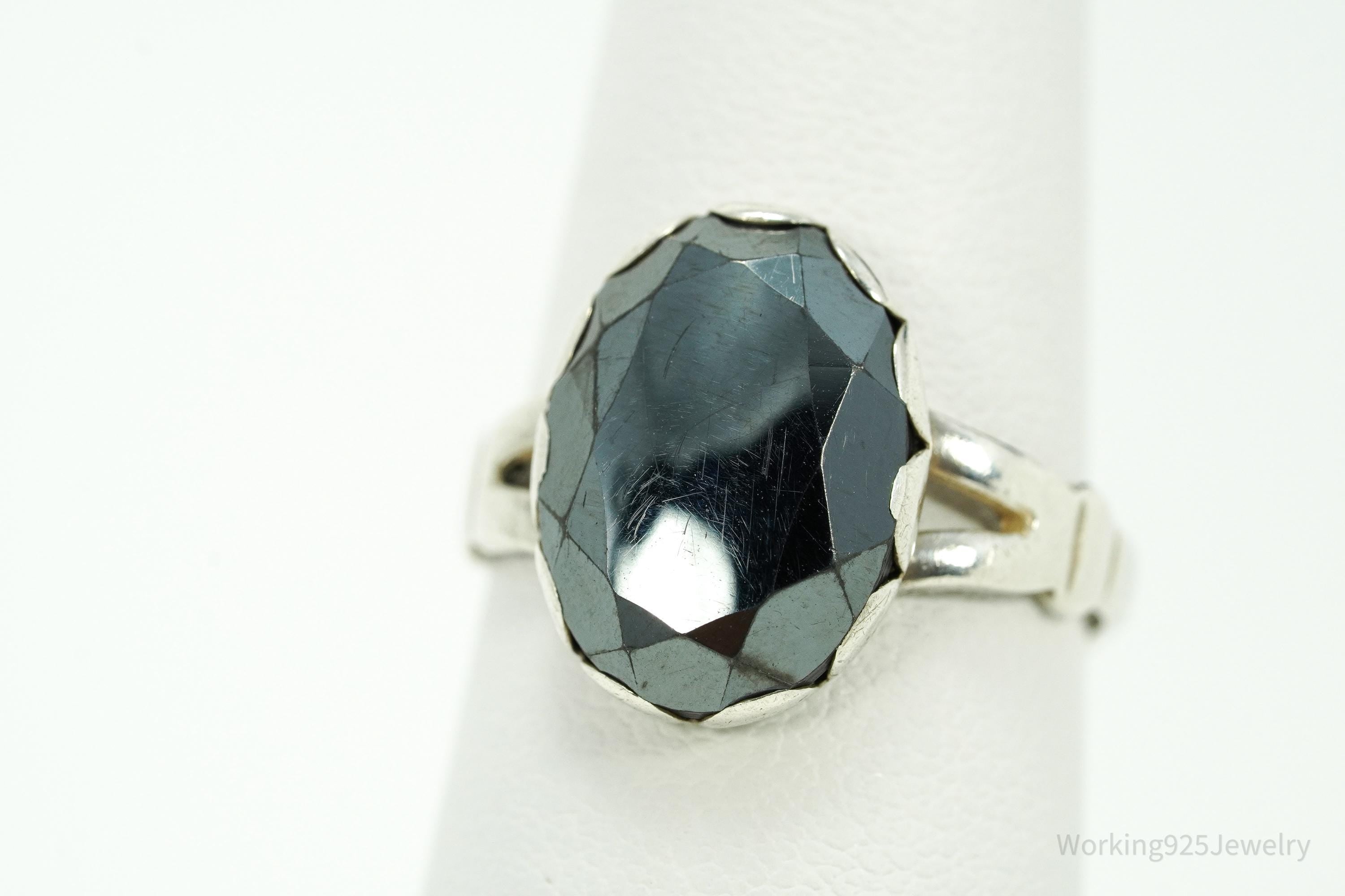 Vintage Native Bell Trading Post Hematite Sterling Silver Ring - Size 7