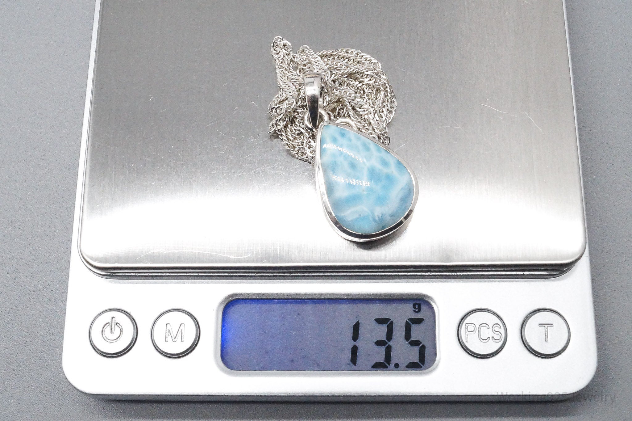 Vintage Large Blue Larimar Sterling Silver Necklace 24"