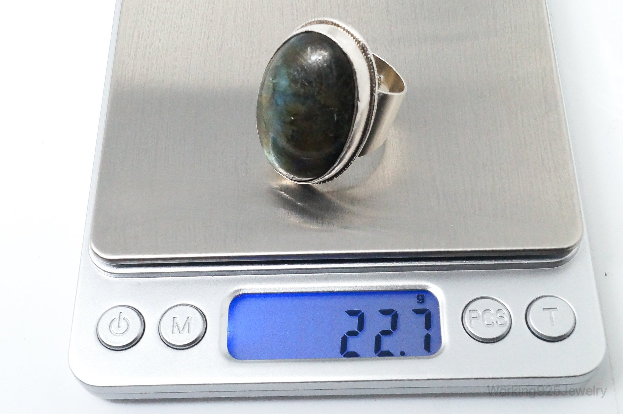 Vintage Large Labradorite Sterling Silver Ring - SZ 10.75