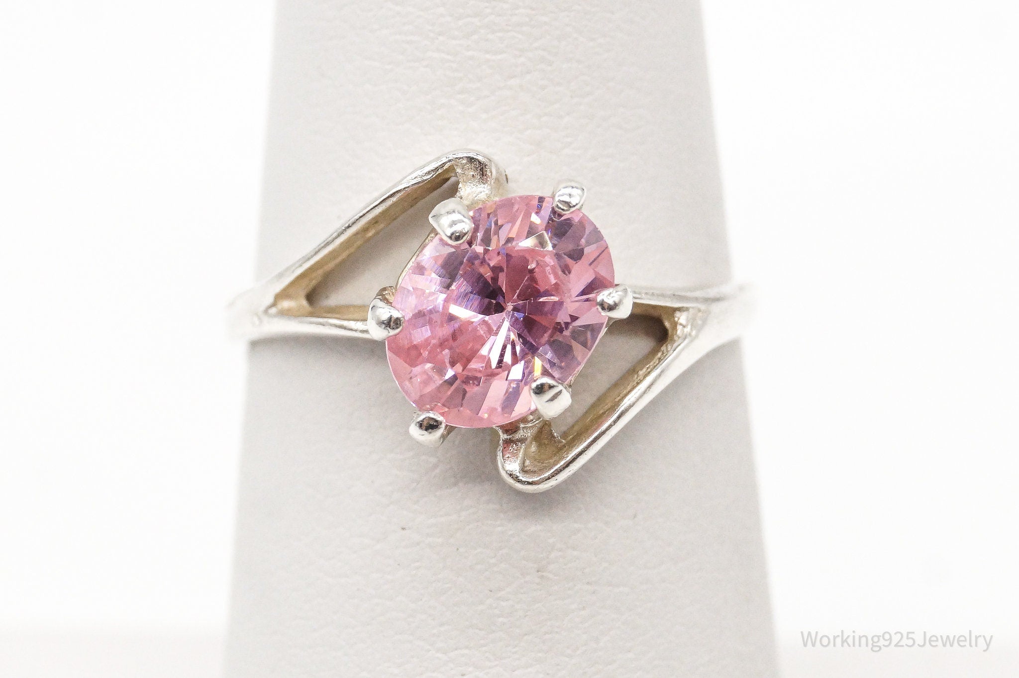 Vintage Pink Cubic Zirconia Sterling Silver Ring - Size 6