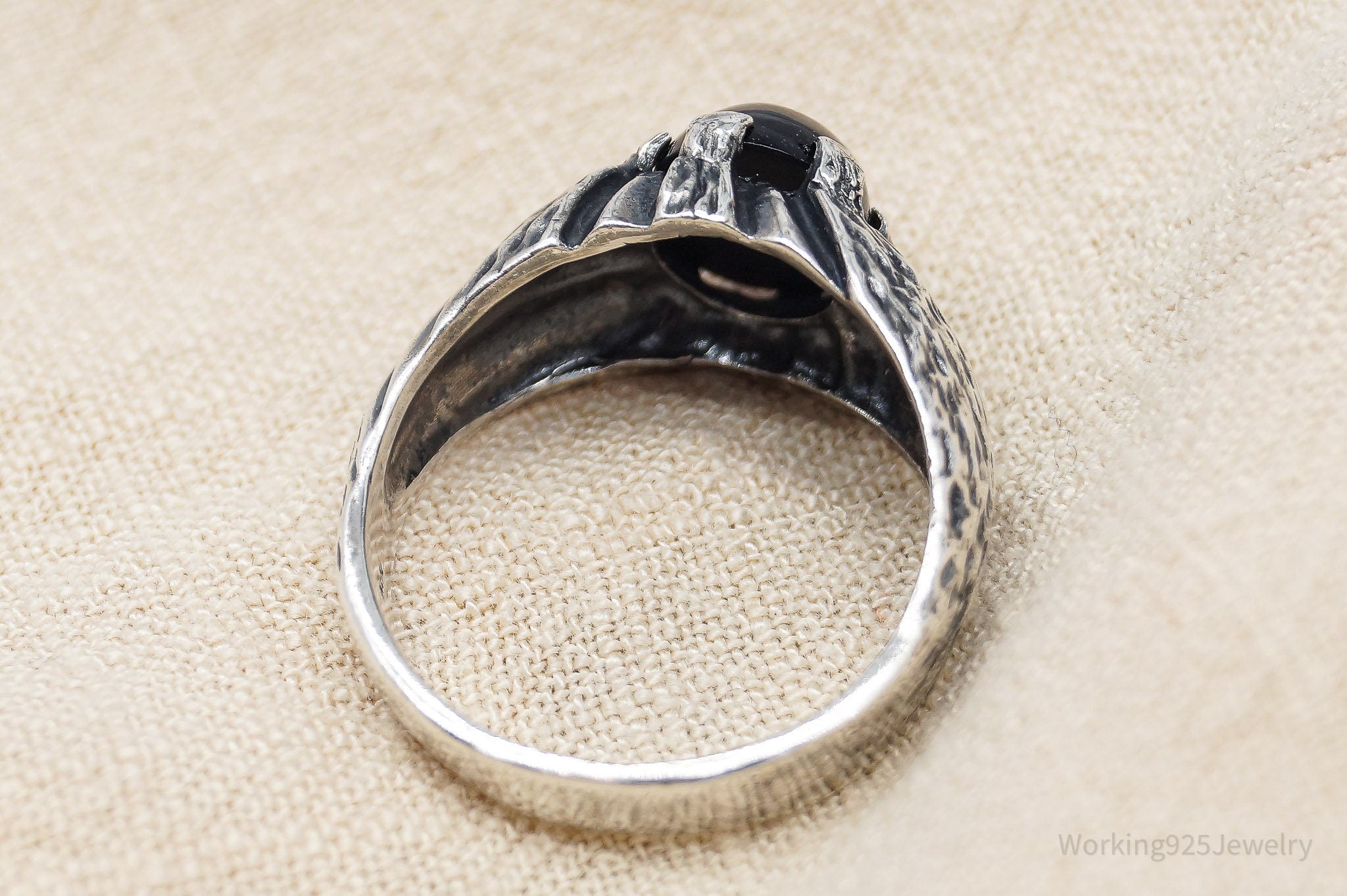 Vintage Black Onyx Sterling Silver Ring - Size 9.25