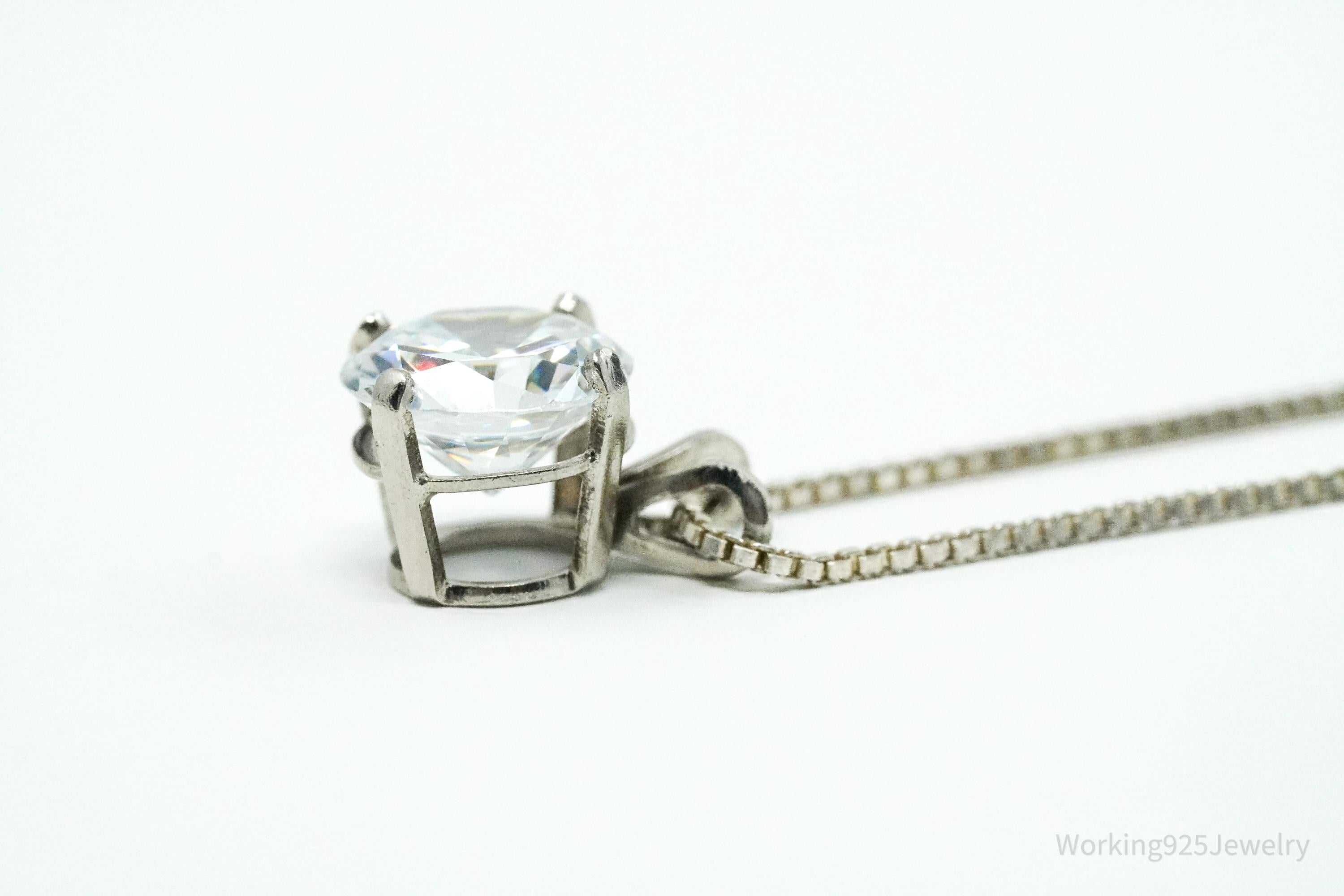 Vintage Large Cubic Zirconia Sterling Silver Necklace 16"