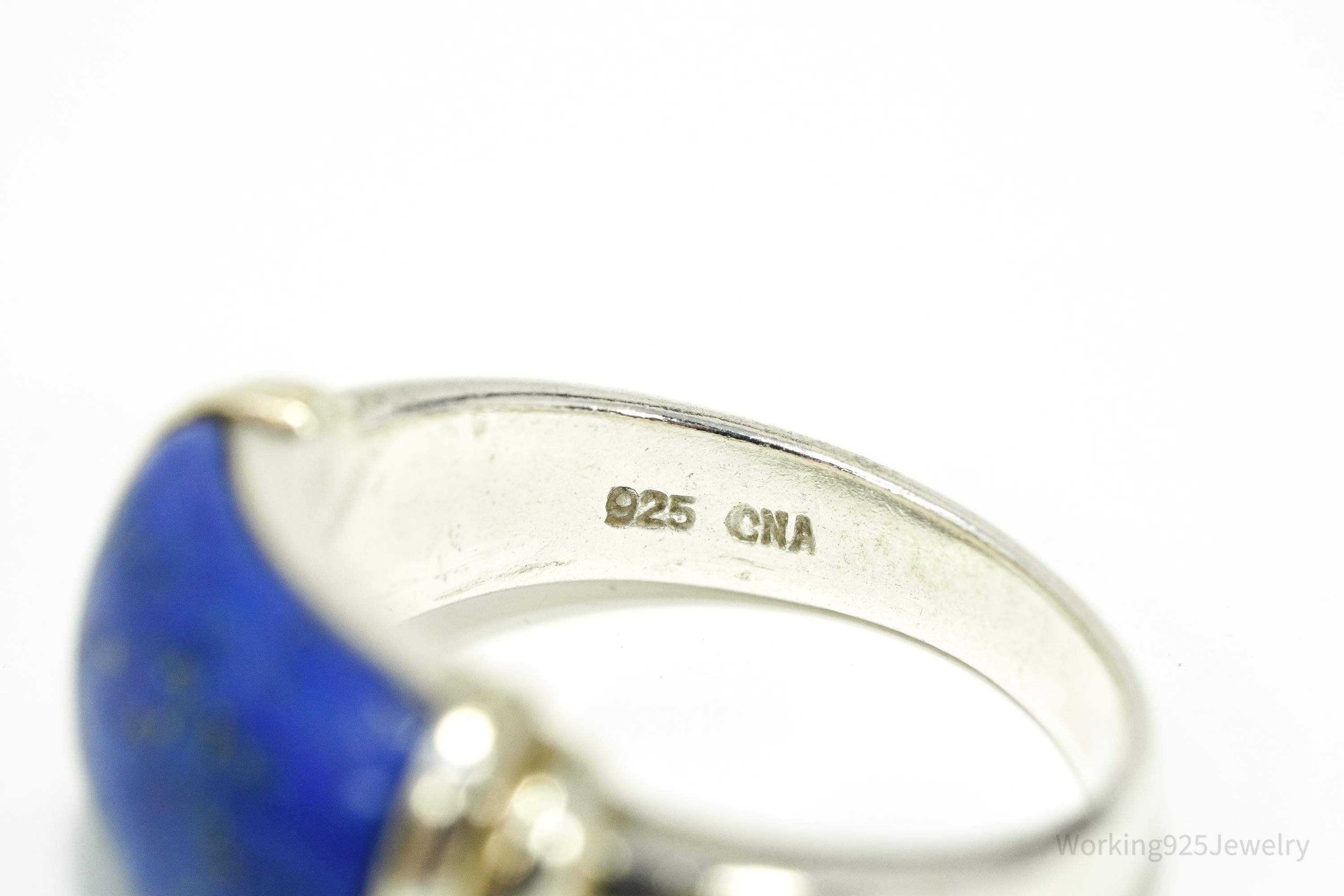 Vintage Lapis Lazuli Gold Vermeil Sterling Silver Ring - Size 5.75