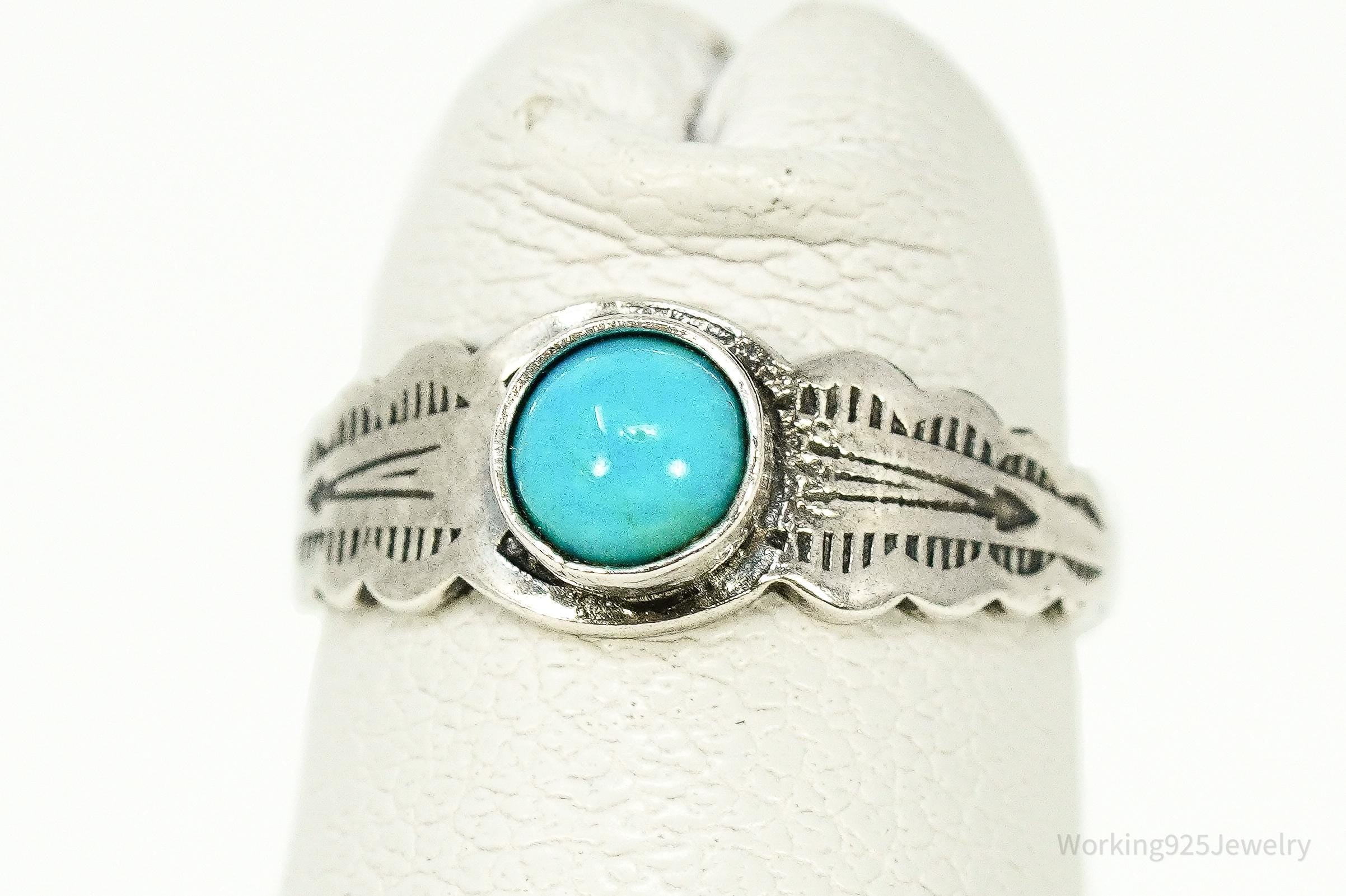 Vintage Handmade Native American Turquoise Silver Ring / Toe Ring - Size 1.25