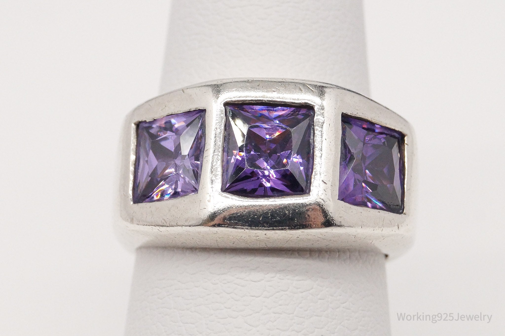 Vintage Purple Cubic Zirconia Sterling Silver Ring - Size 6