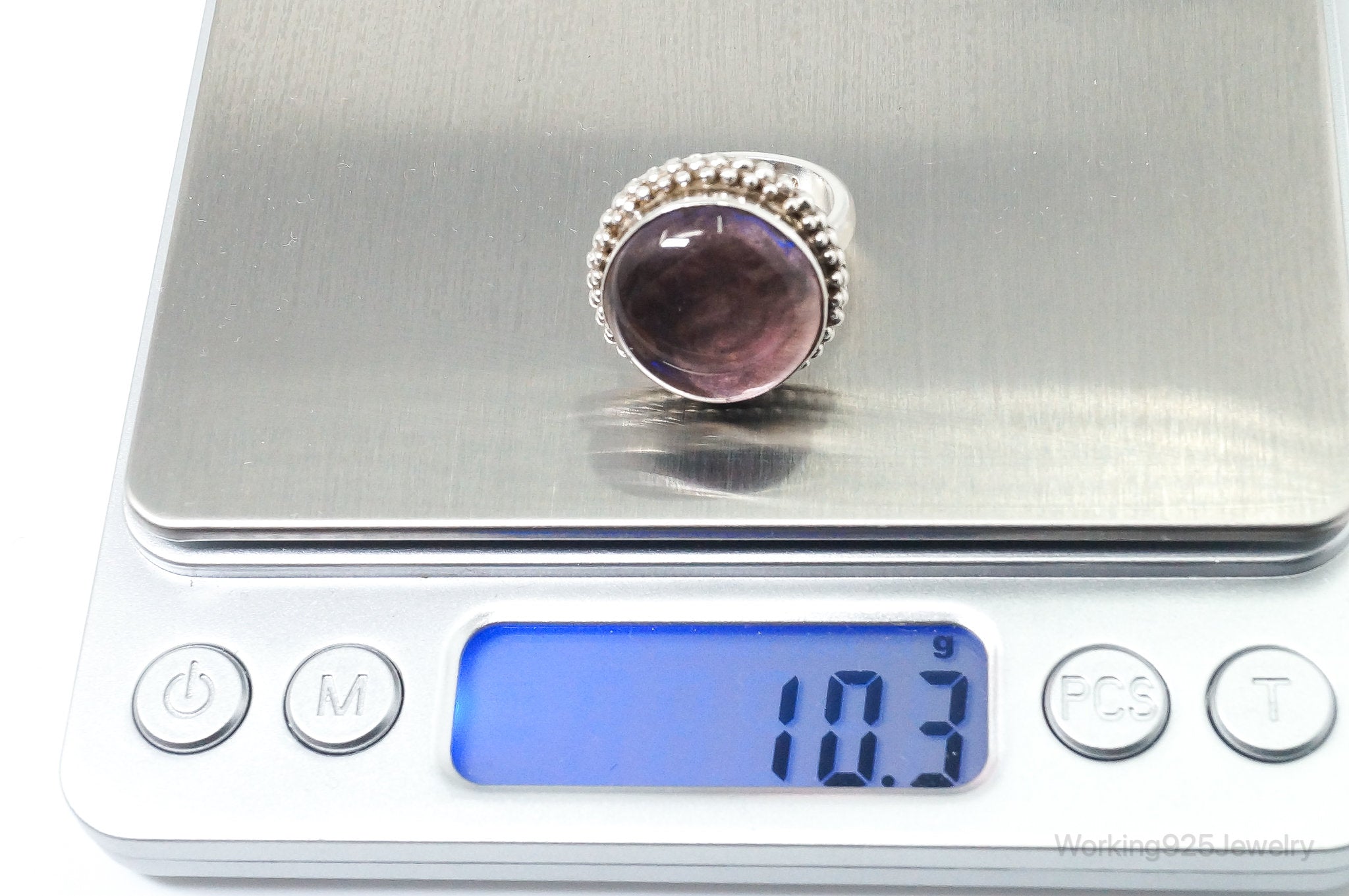 Vintage Large Purple Glass Modern Sterling Silver Ring - SZ 6