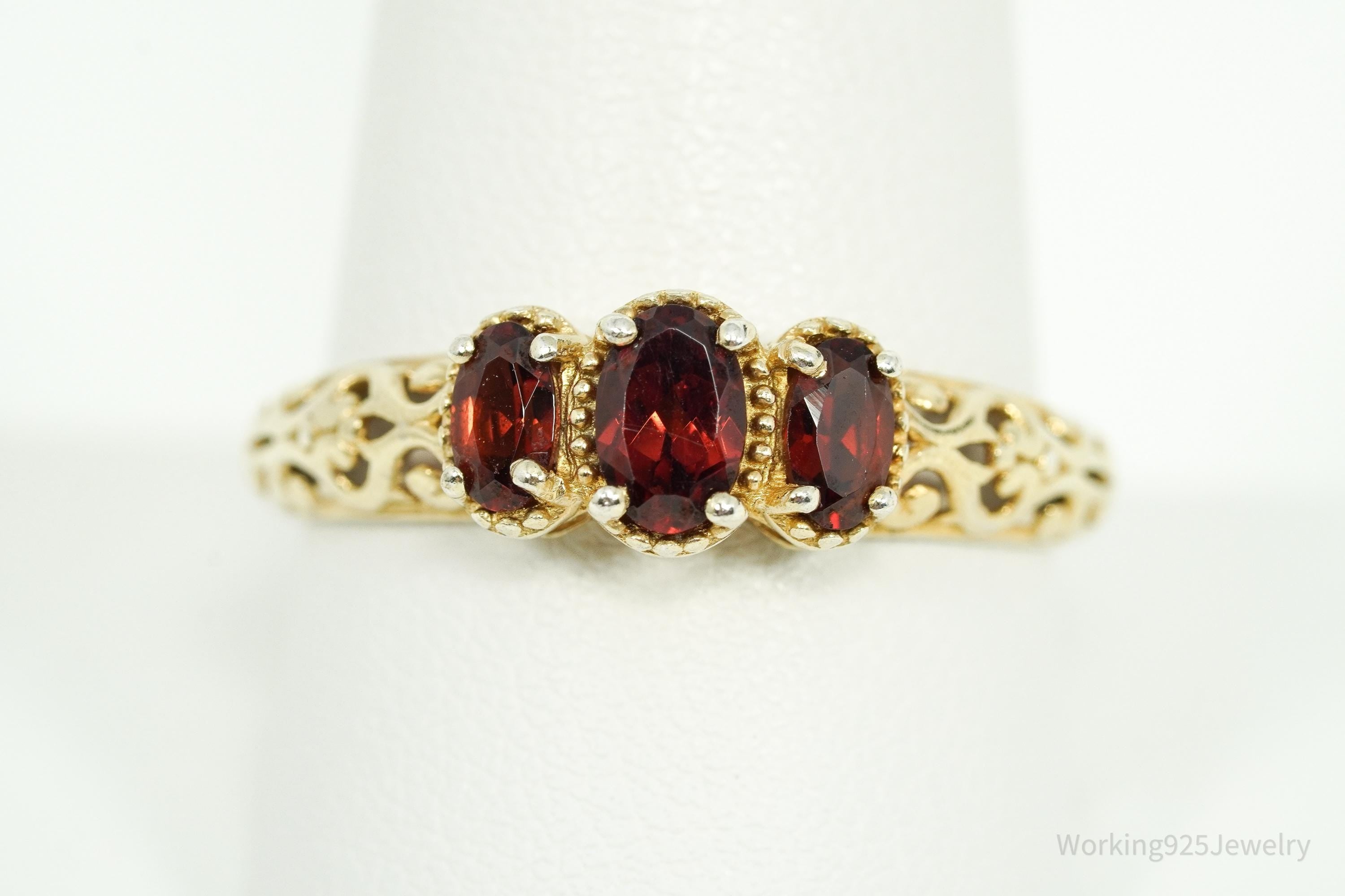 Vintage Garnet Gold Vermeil Sterling Silver Ring - Size 10.25