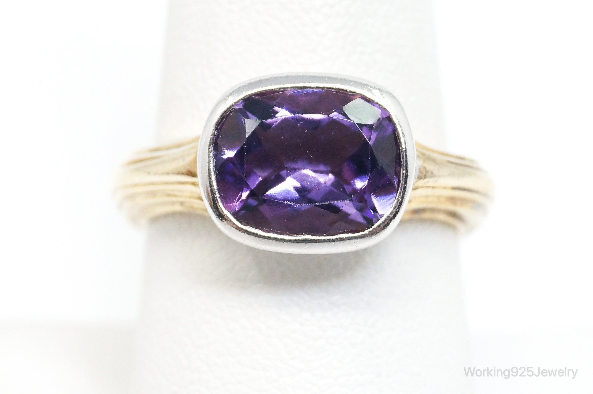 Vintage Designer RJC Amethyst Gold Vermeil Sterling Silver Ring SZ 8