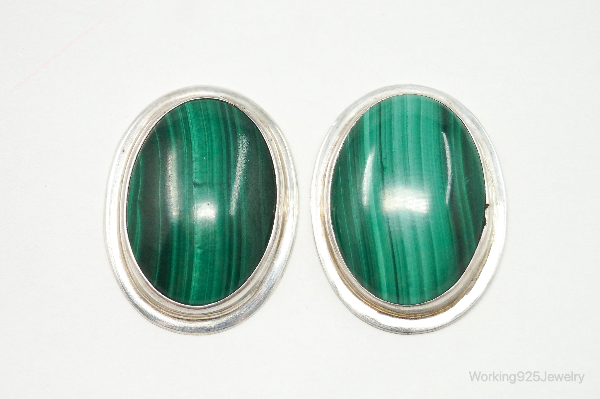 Vintage Native American Malachite Sterling Silver Earrings