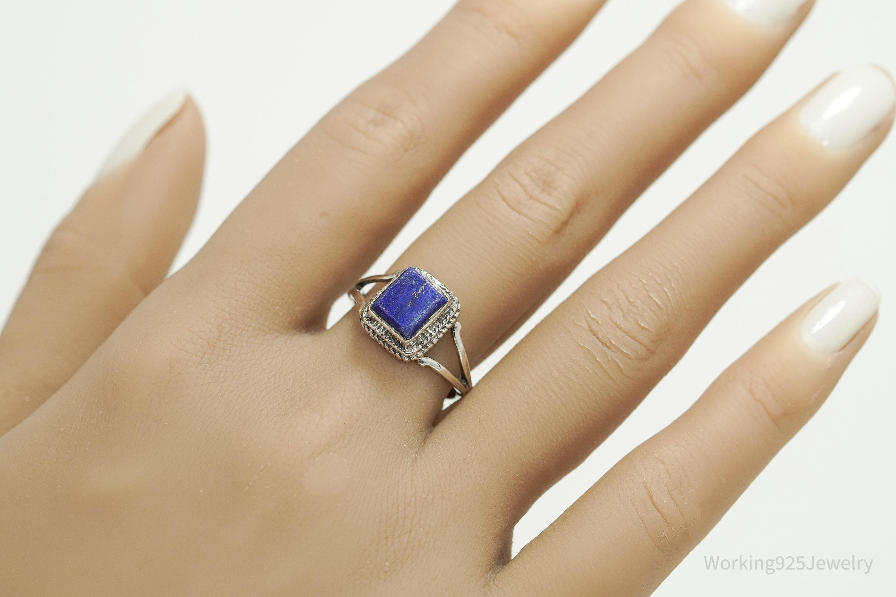 Vintage Lapis Lazuli Sterling Silver Ring - Size 8.75