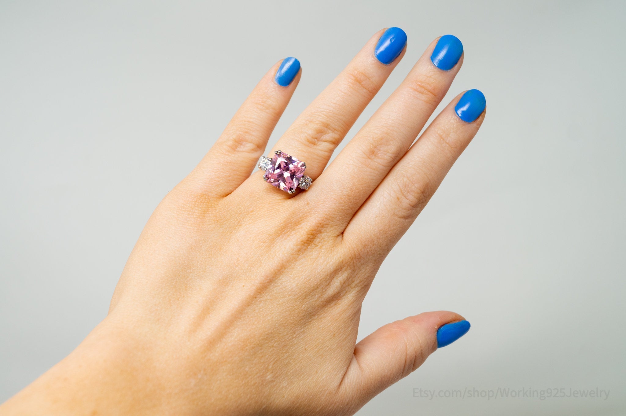 Vintage Art Deco Style Pink Topaz CZ Statement Ring Sterling Silver - Size 7.5