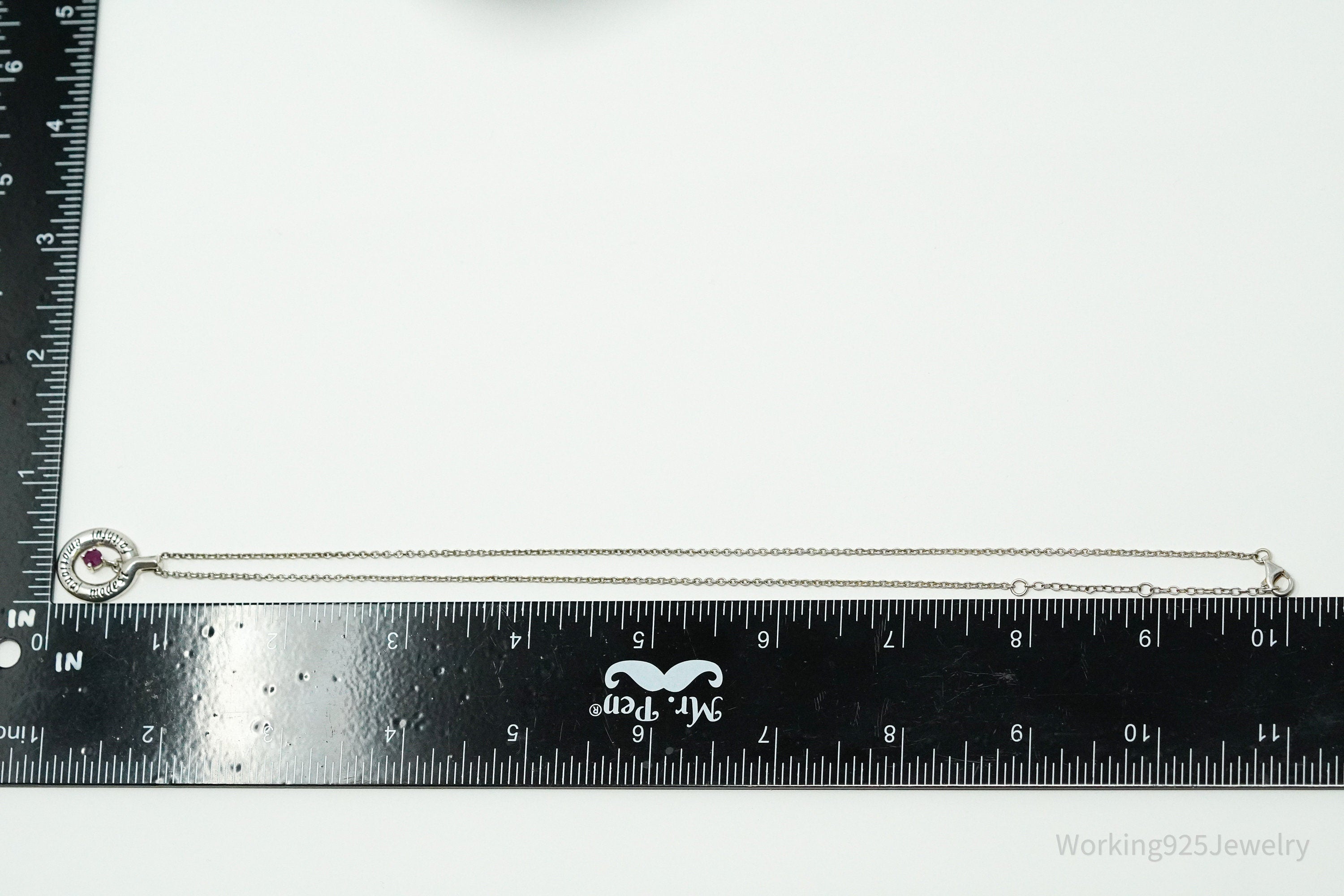 Vintage "Faithful Emotional Modest" Ruby Sterling Silver Necklace 18"