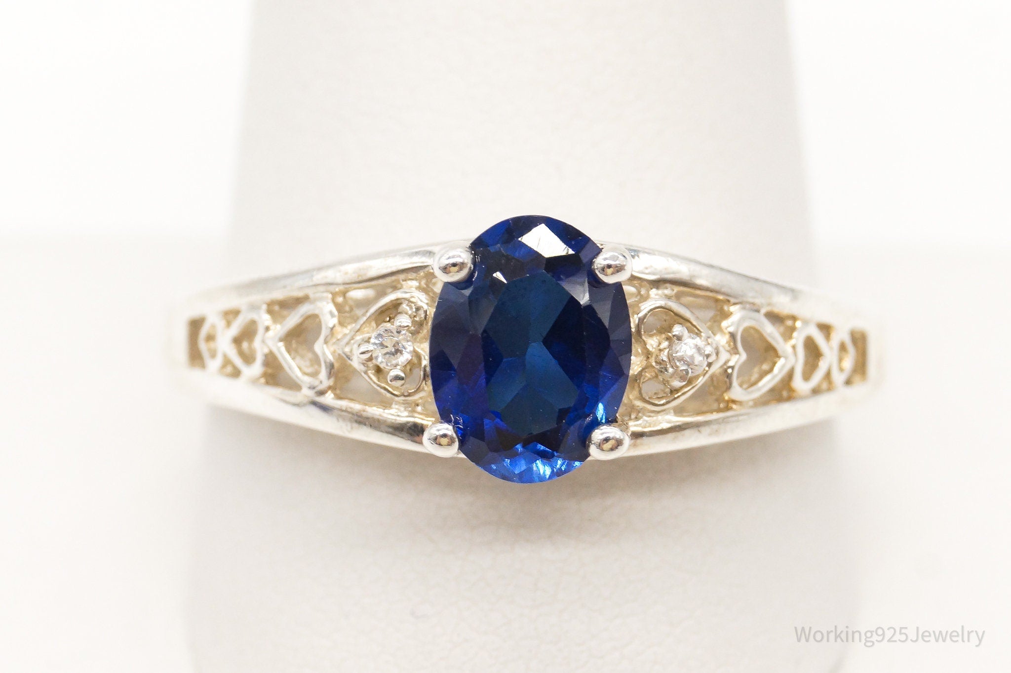 Vintage Blue Lab Sapphire Cubic Zirconia Sterling Silver Ring - Size 11