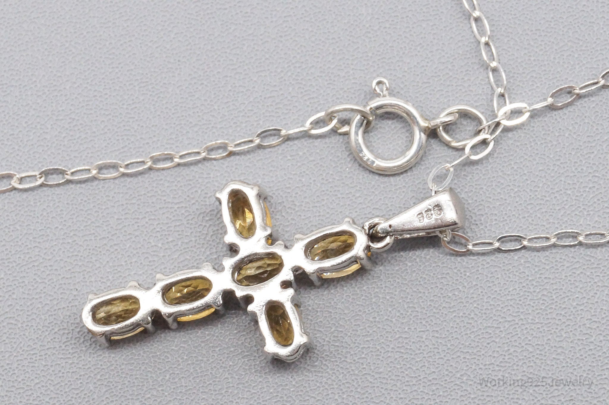 Vintage Citrine Sterling Silver Necklace 16"