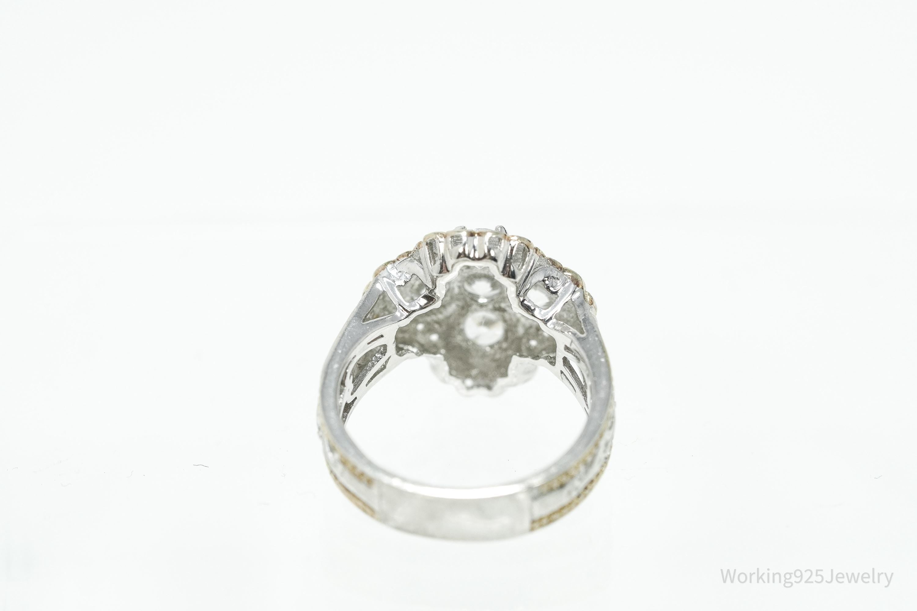 Michael Valitutti White Zircon Gold Vermeil Palladium Sterling Silver Ring Size 7.5