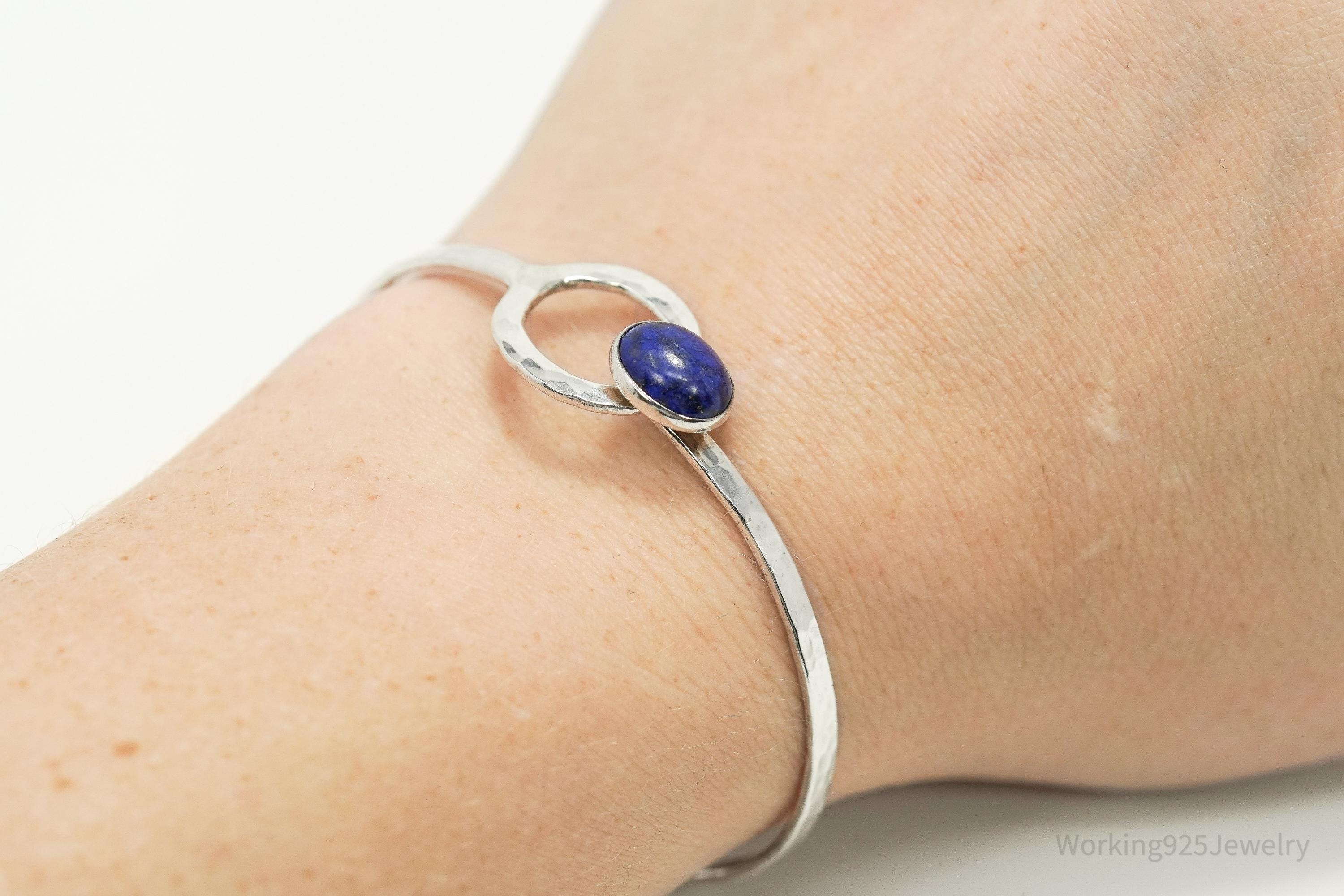 Holcombe Modernist Style Blue Lapis Lazuli Sterling Silver Bracelet - 6 3/8"