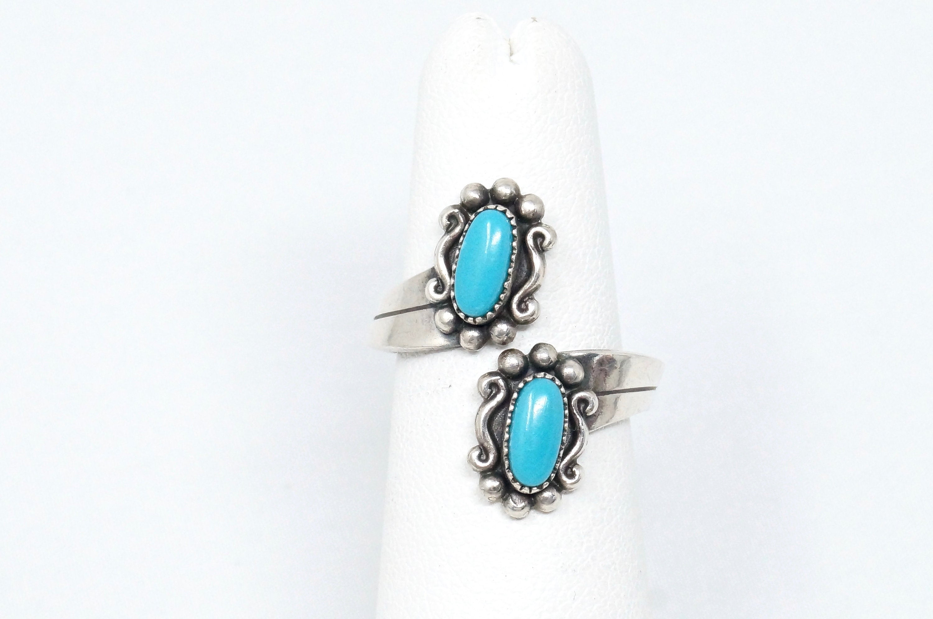 Vtg Native Turquoise Southwestern Sterling Silver Wrap Adjustable Ring Size 5.75