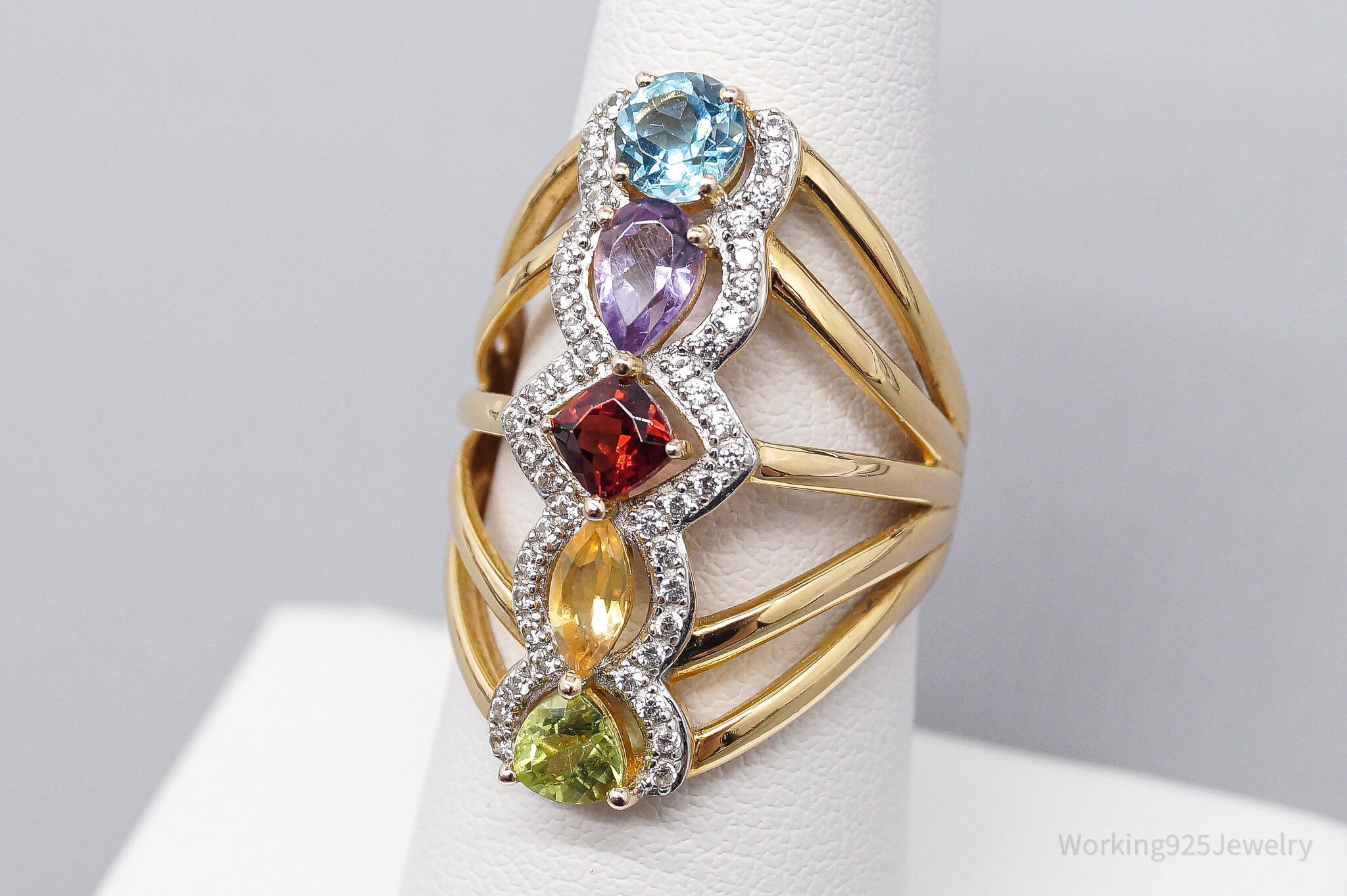 QVC Multi Gemstone 14K Yellow Gold Plated Sterling Silver Ring - Size 7