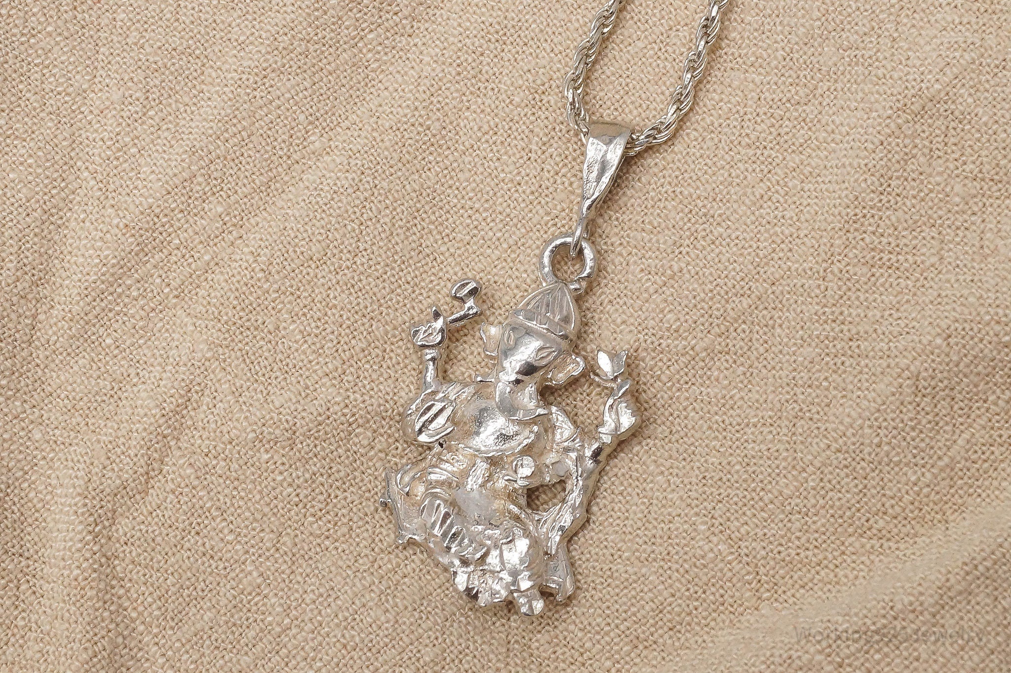 Vintage Buddha Ganesha Sterling Silver Necklace 18"