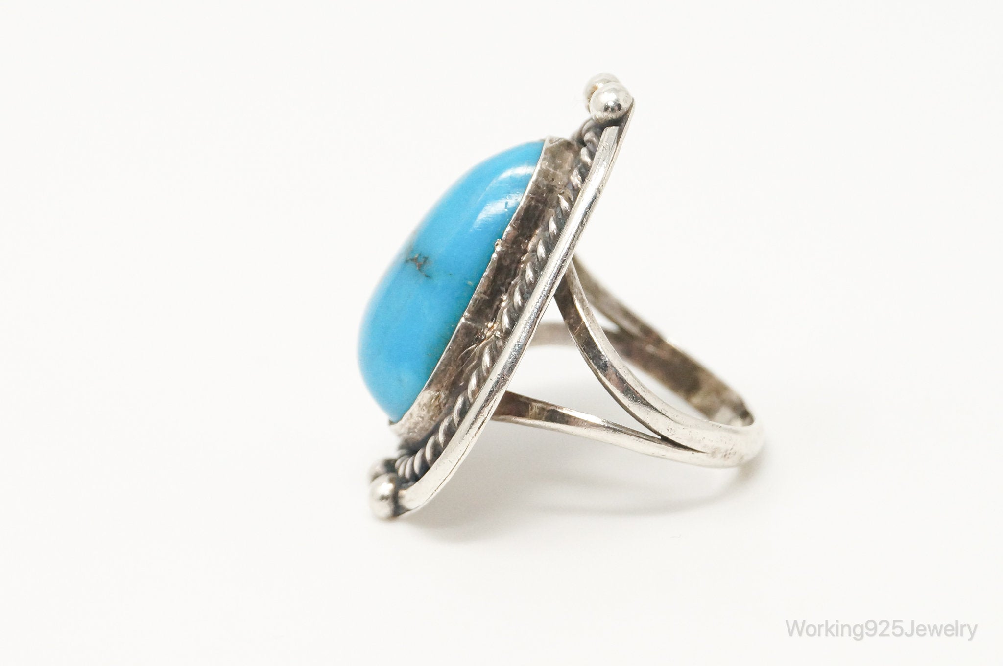 Vintage Native American Turquoise Unsigned Sterling Silver Ring - Sz 5.5