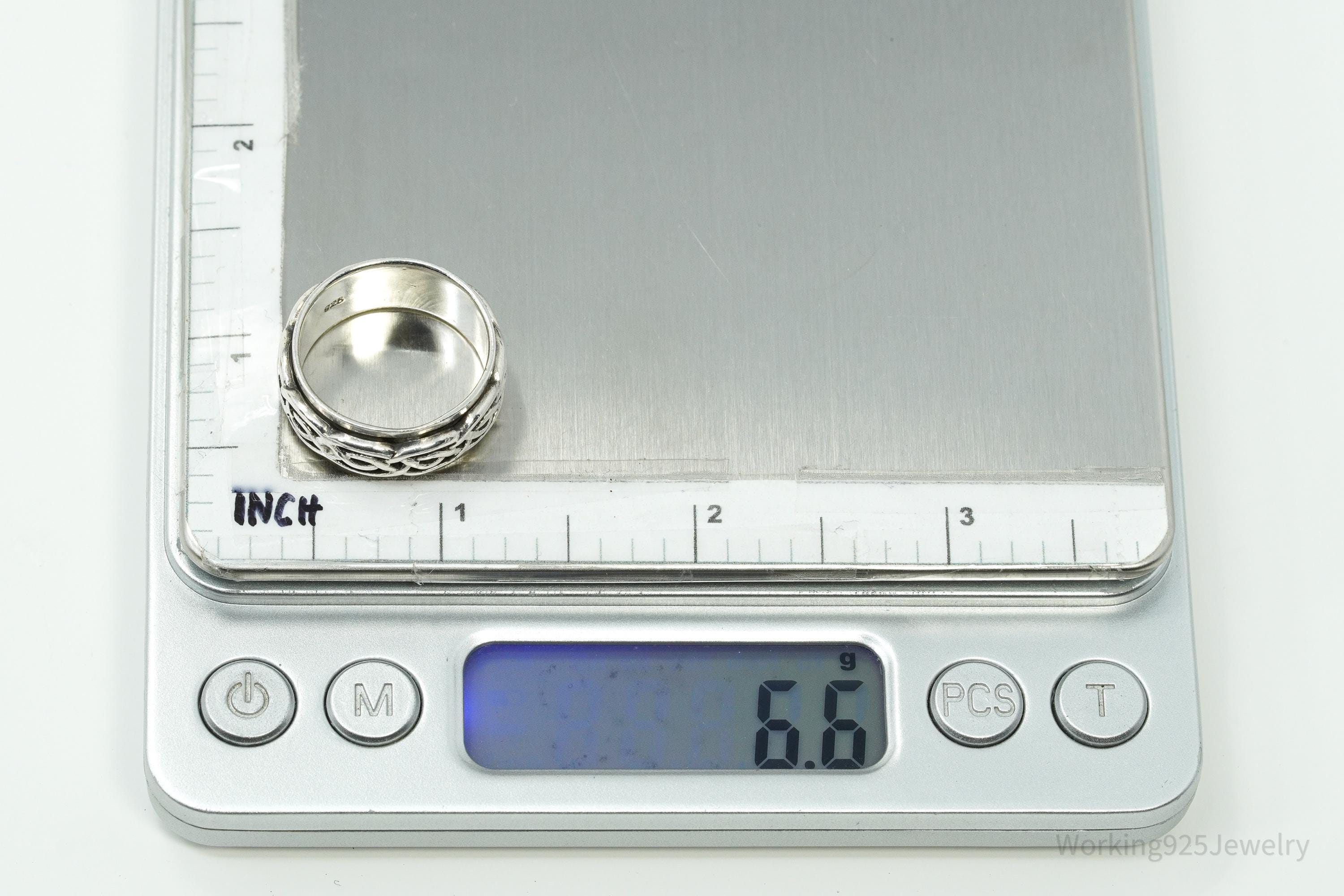 Vintage Celtic Style Design Sterling Silver Spinner Band Ring Size 8.75