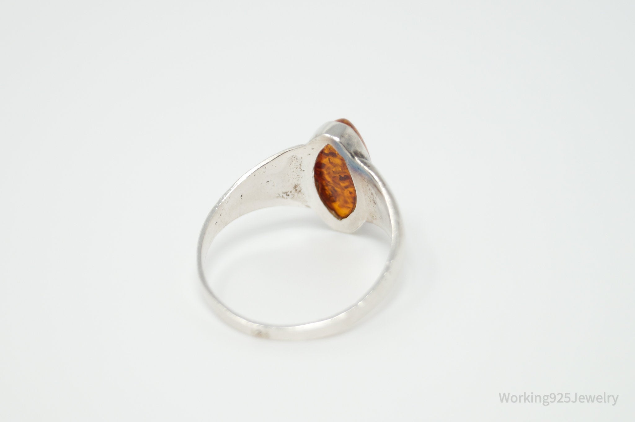 Vintage Modernist Amber Sterling Silver Statement Ring - Size 8