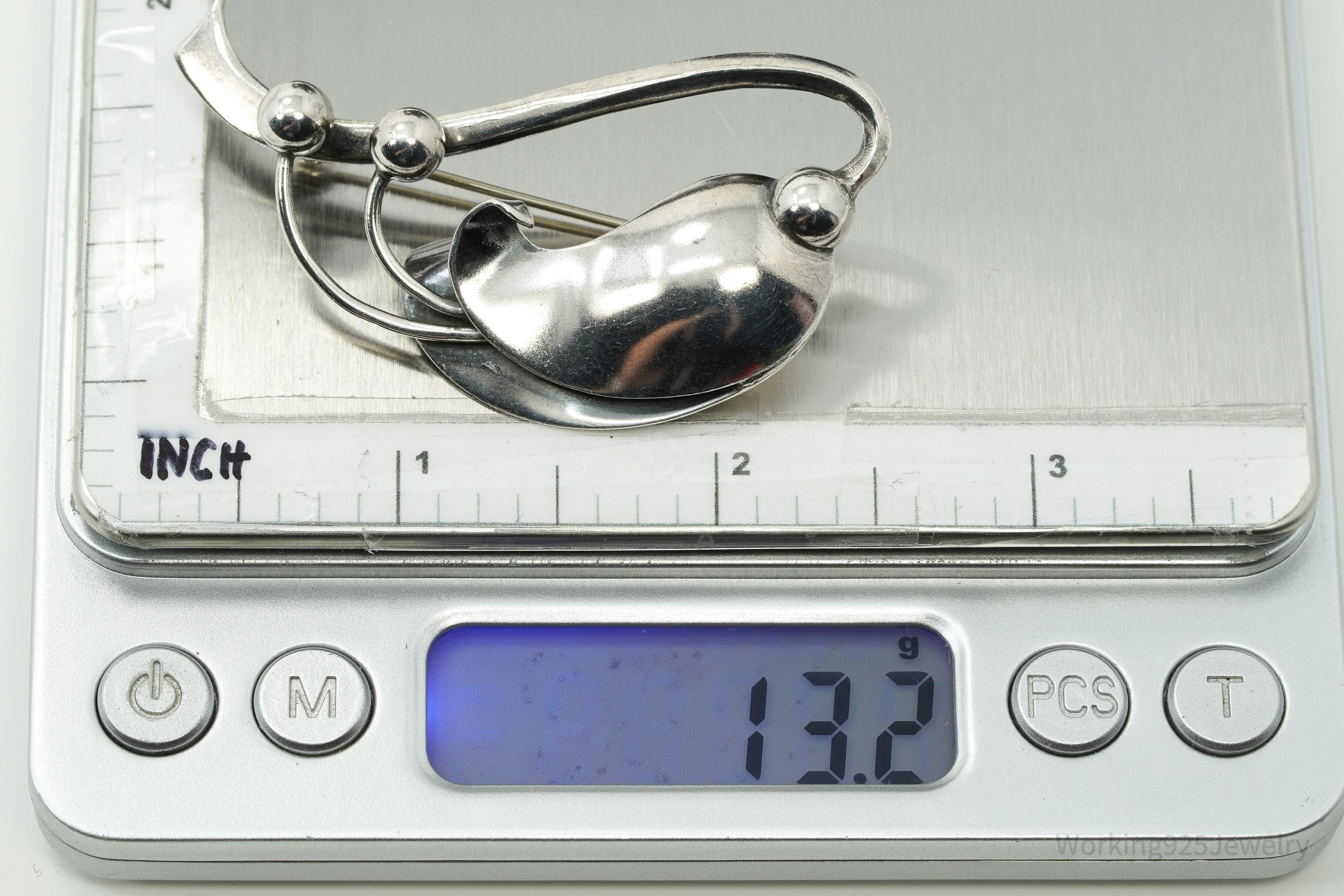 Vintage Denmark Folmere Mid Century Floral Sterling Silver Brooch Pin